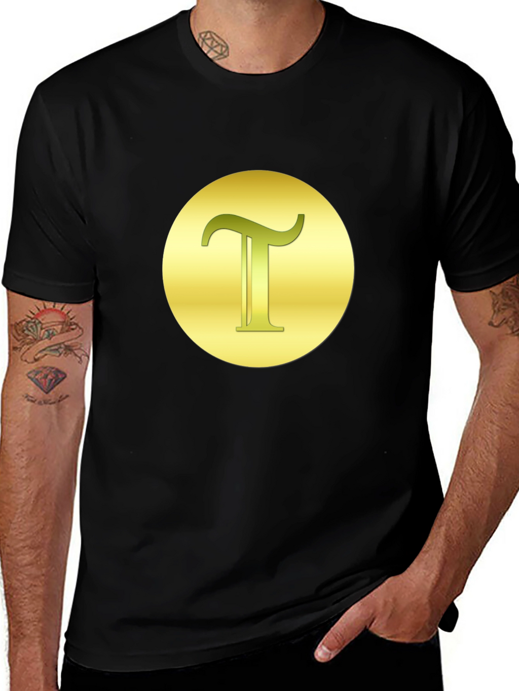 Letter T Graphic Tee - Gold on Black