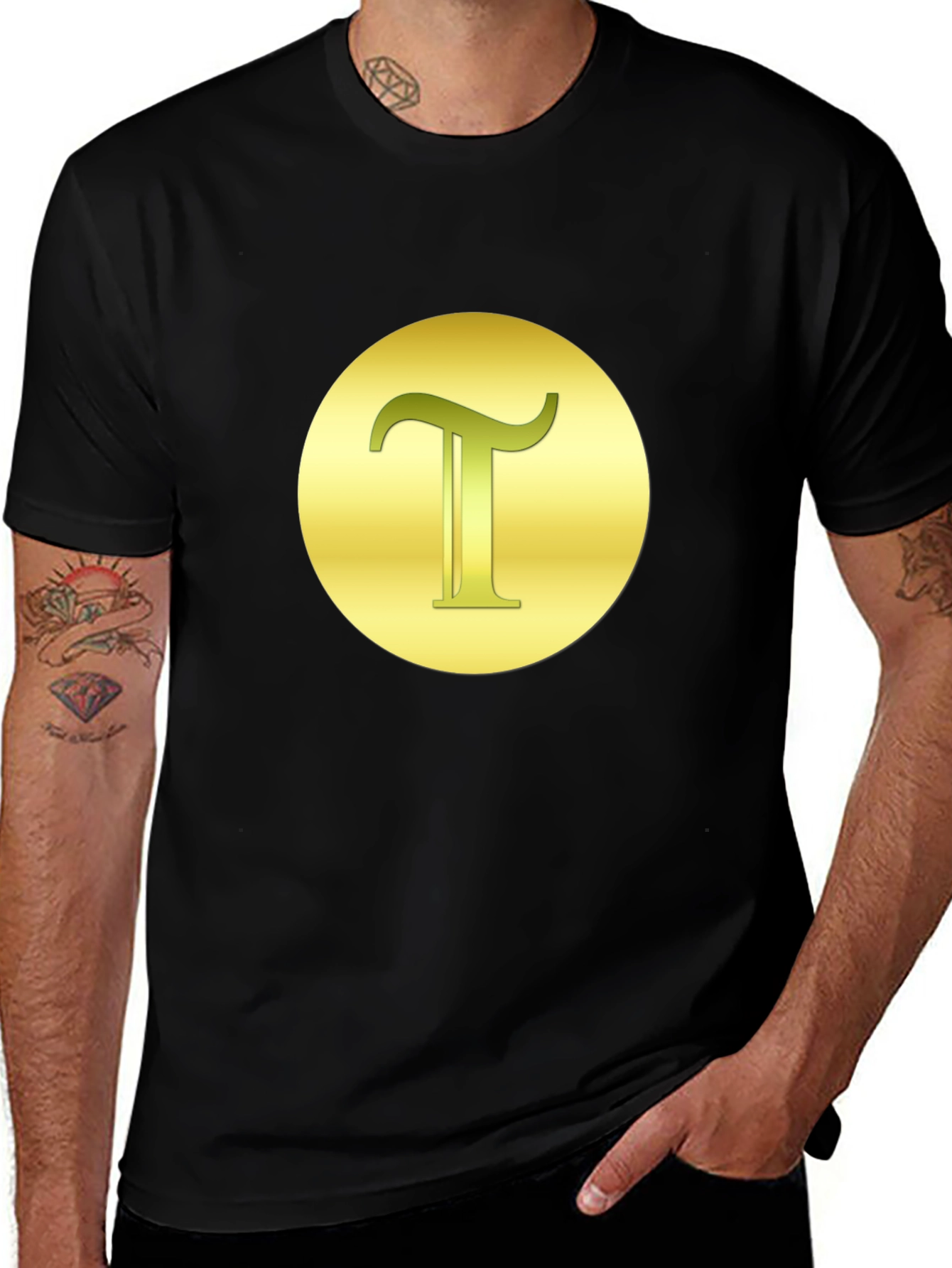 Letter T Graphic Tee - Gold on Black