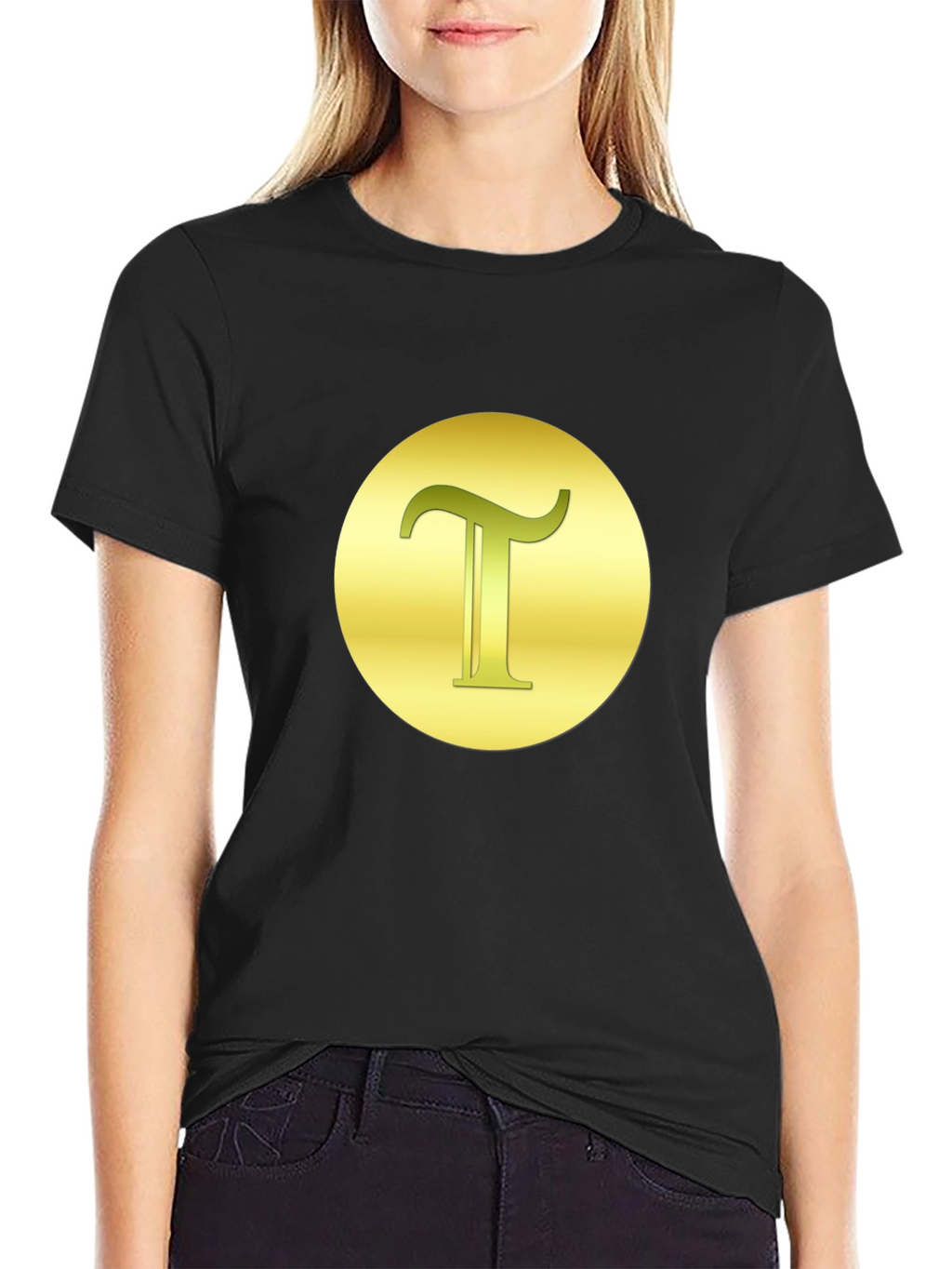 Letter T Graphic Tee - Gold on Black