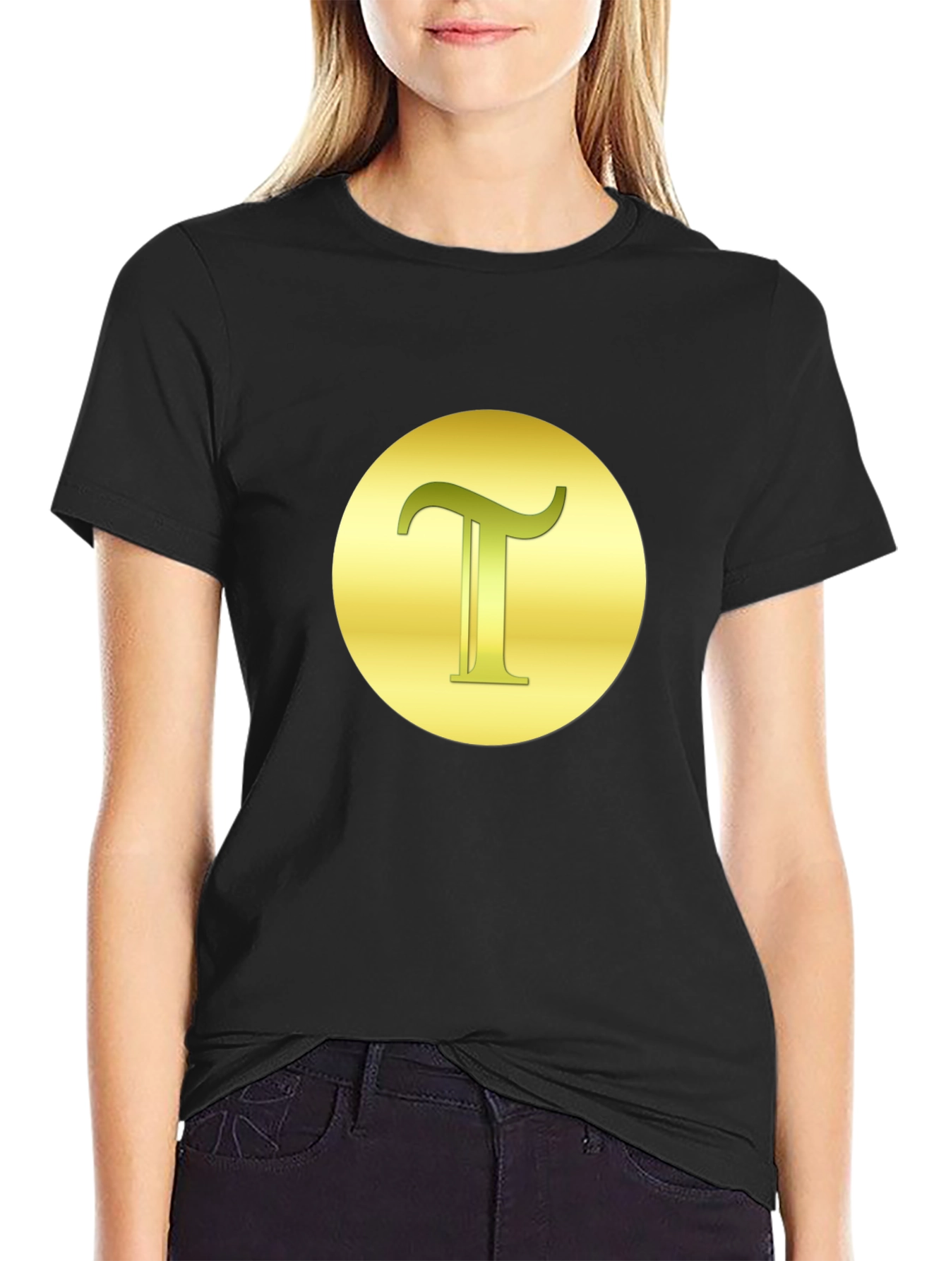 Letter T Graphic Tee - Gold on Black
