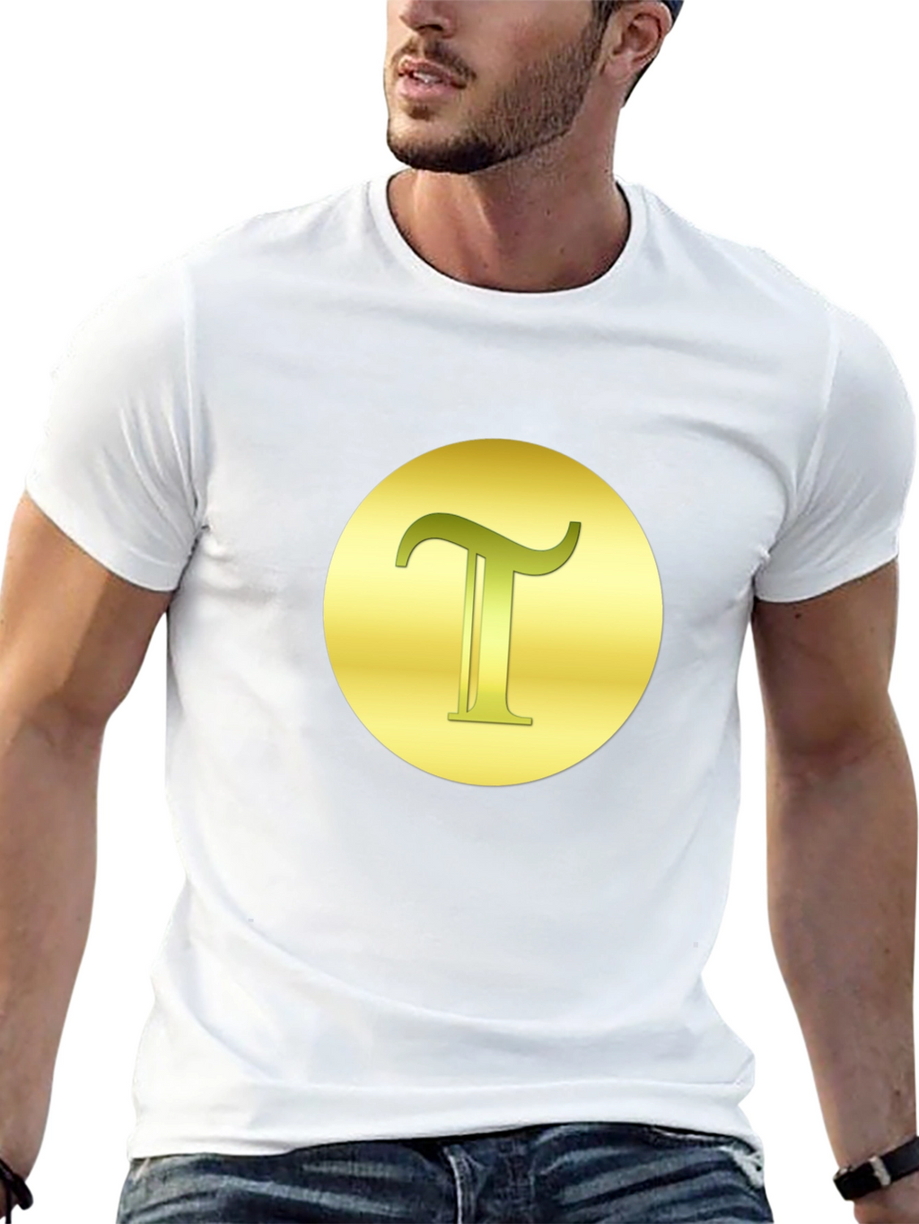 Letter T Graphic Tee - Gold on Black