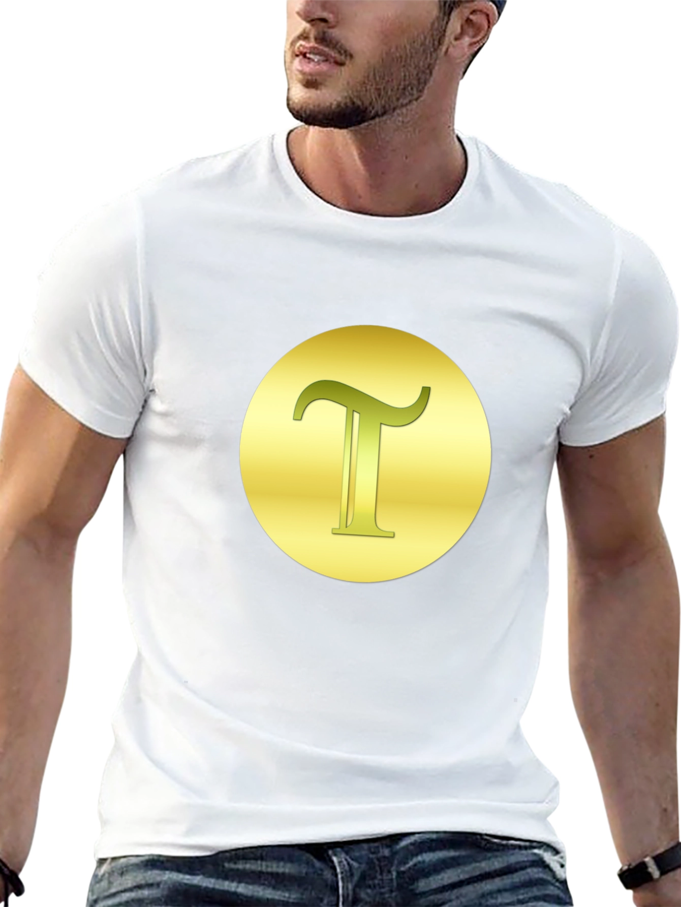 Letter T Graphic Tee - Gold on Black
