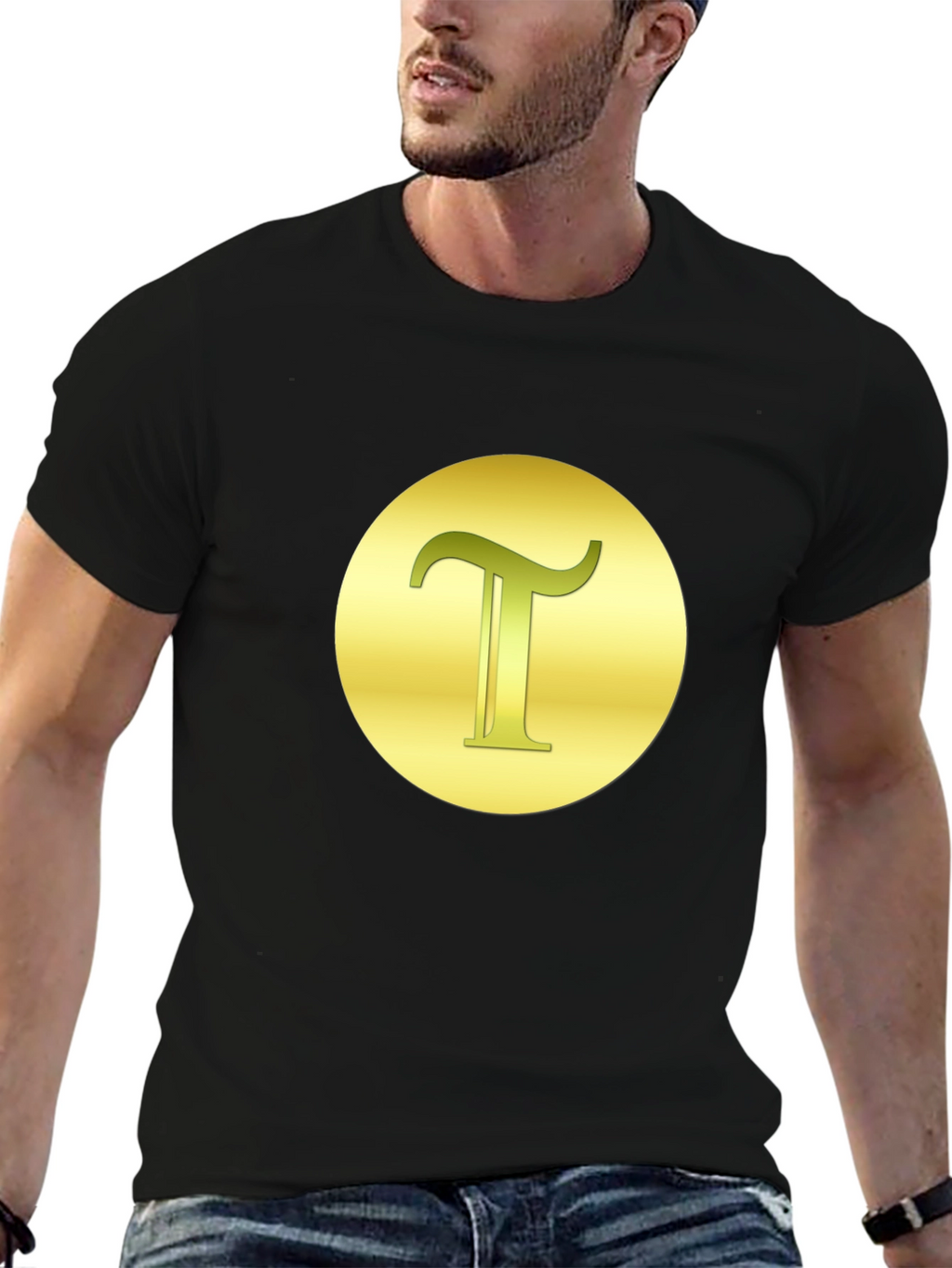 Letter T Graphic Tee - Gold on Black