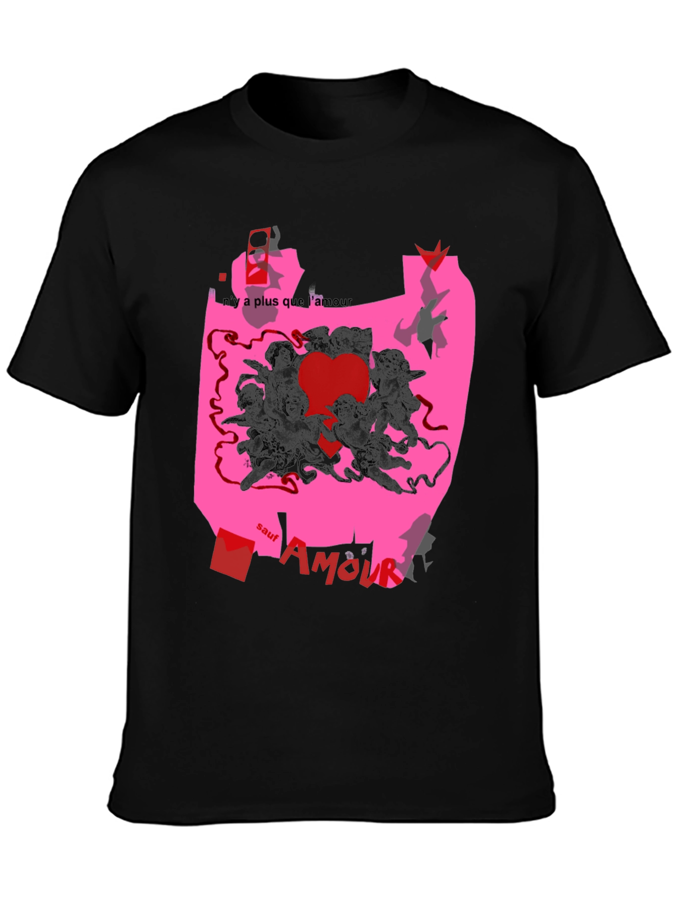 Unique Graphic Print T-Shirt with Angels and Love Theme