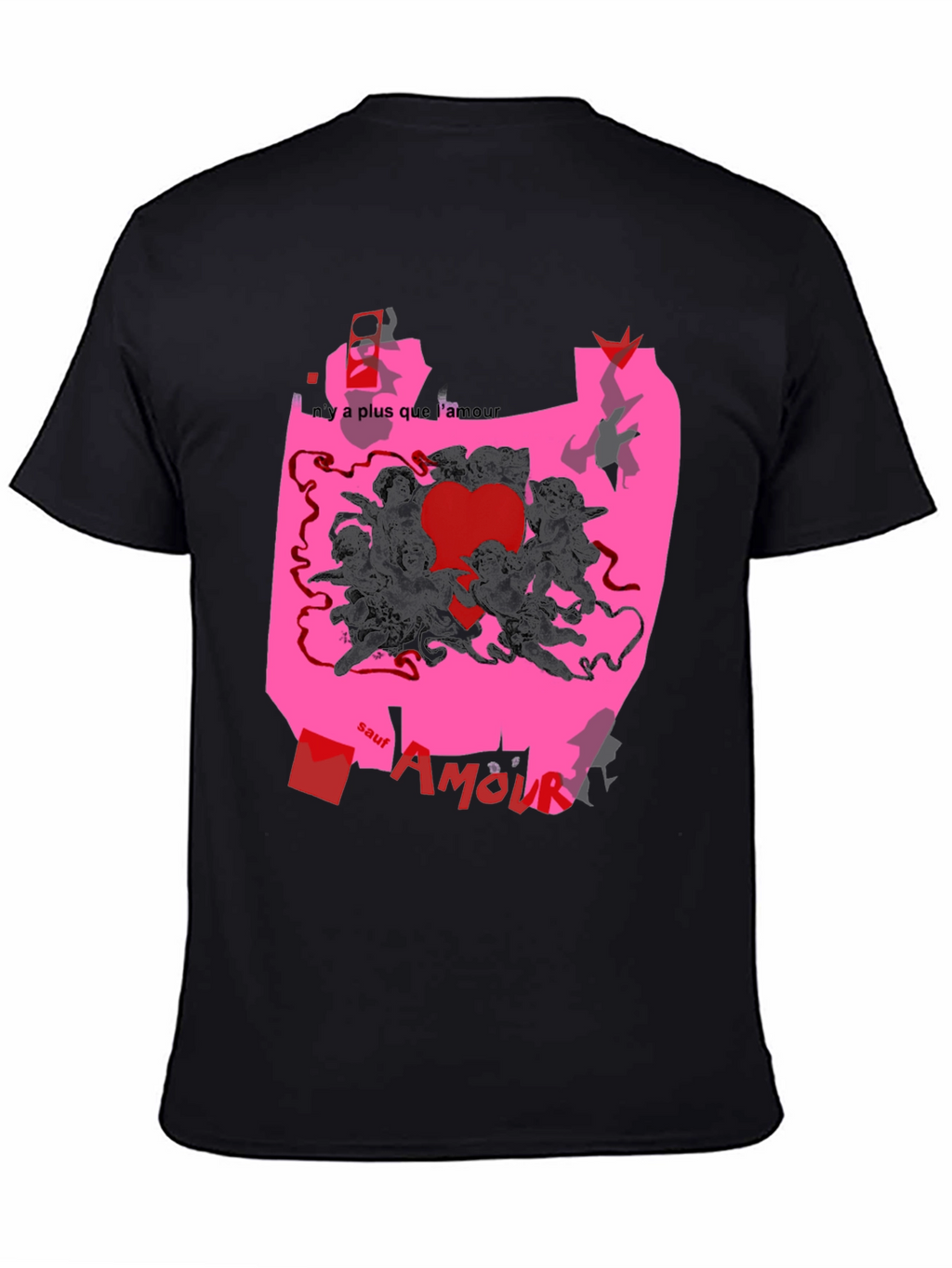 Unique Graphic Print T-Shirt with Angels and Love Theme