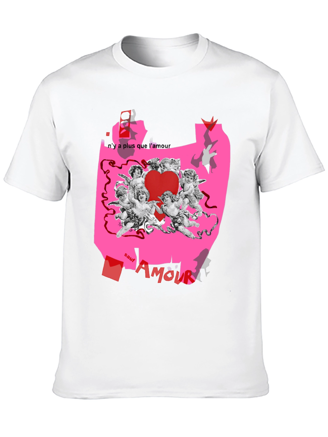 Unique Graphic Print T-Shirt with Angels and Love Theme