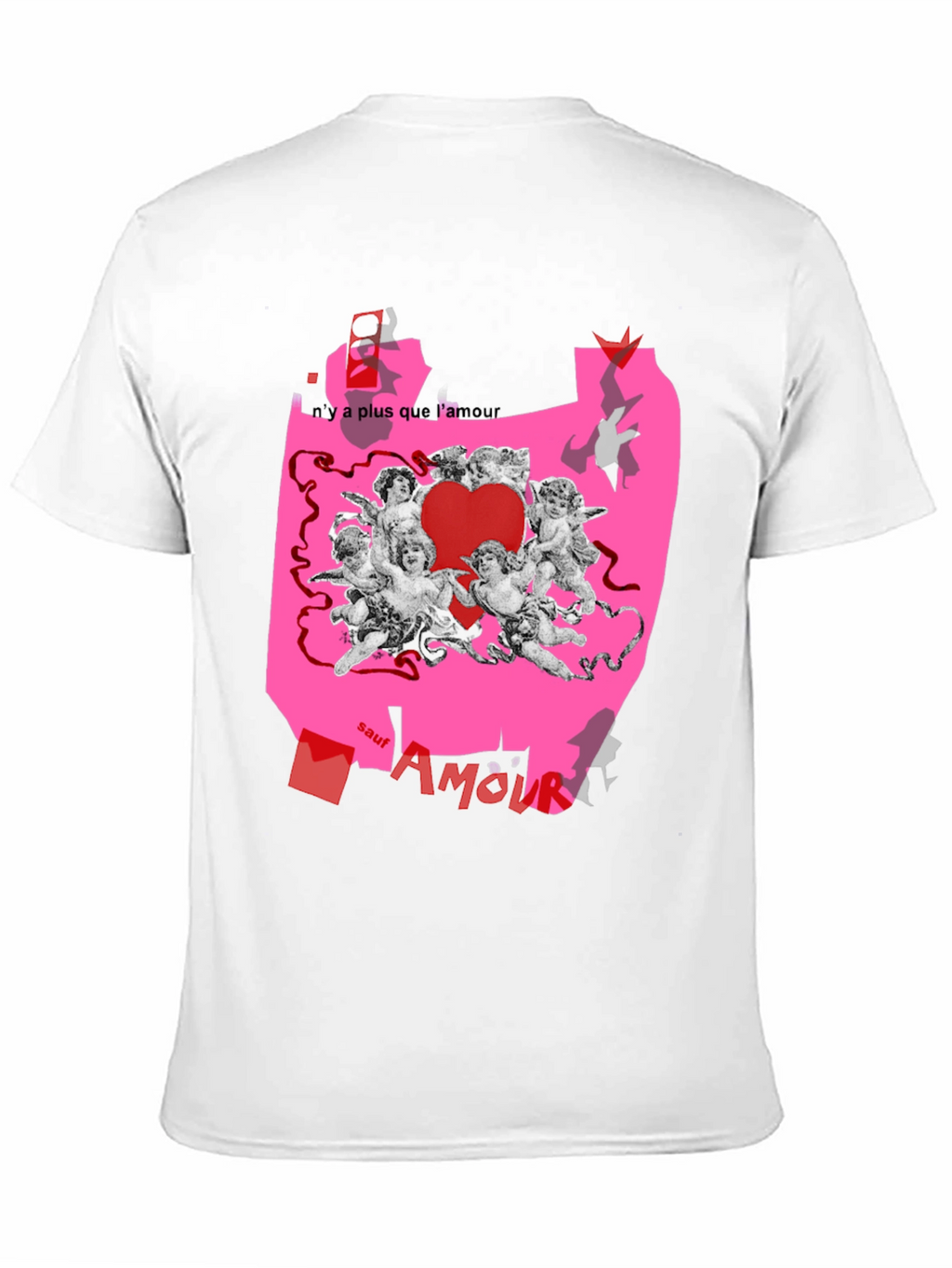 Unique Graphic Print T-Shirt with Angels and Love Theme
