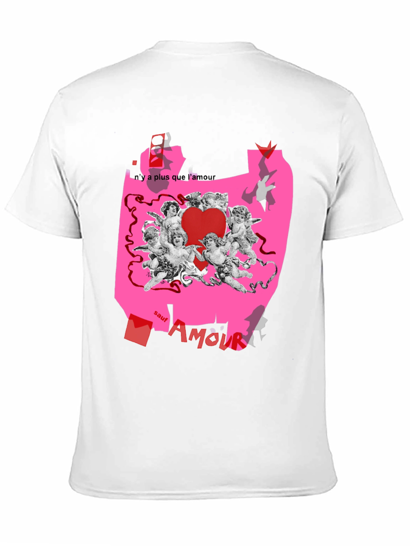 Unique Graphic Print T-Shirt with Angels and Love Theme