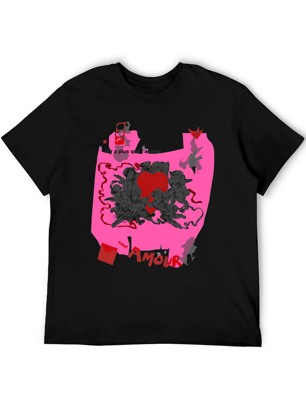 Unique Graphic Print T-Shirt with Angels and Love Theme