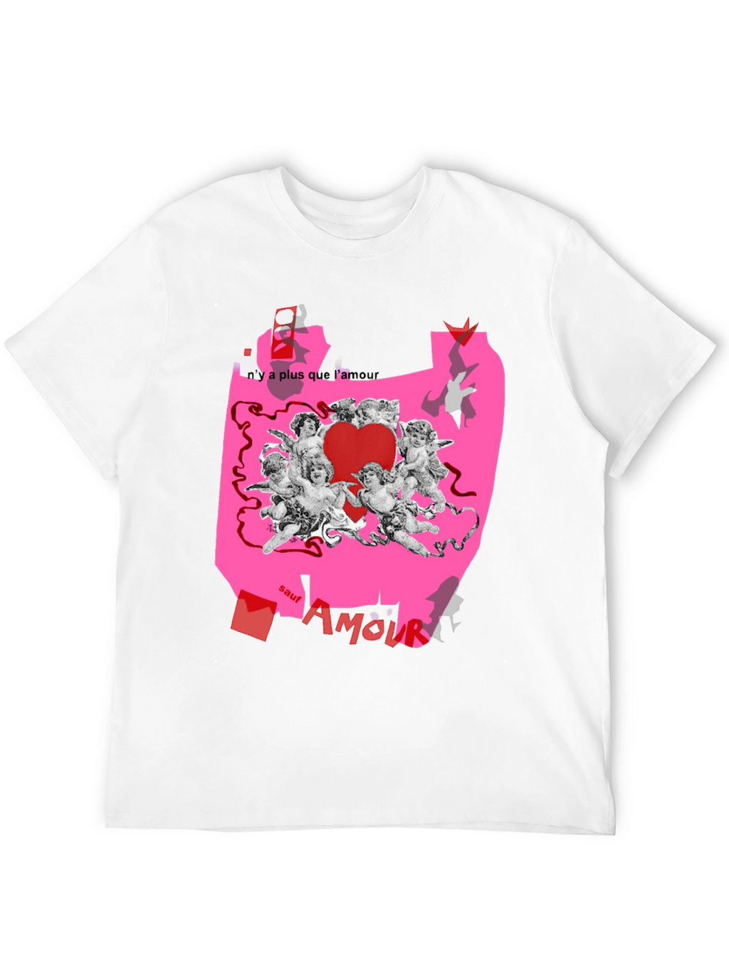 Unique Graphic Print T-Shirt with Angels and Love Theme