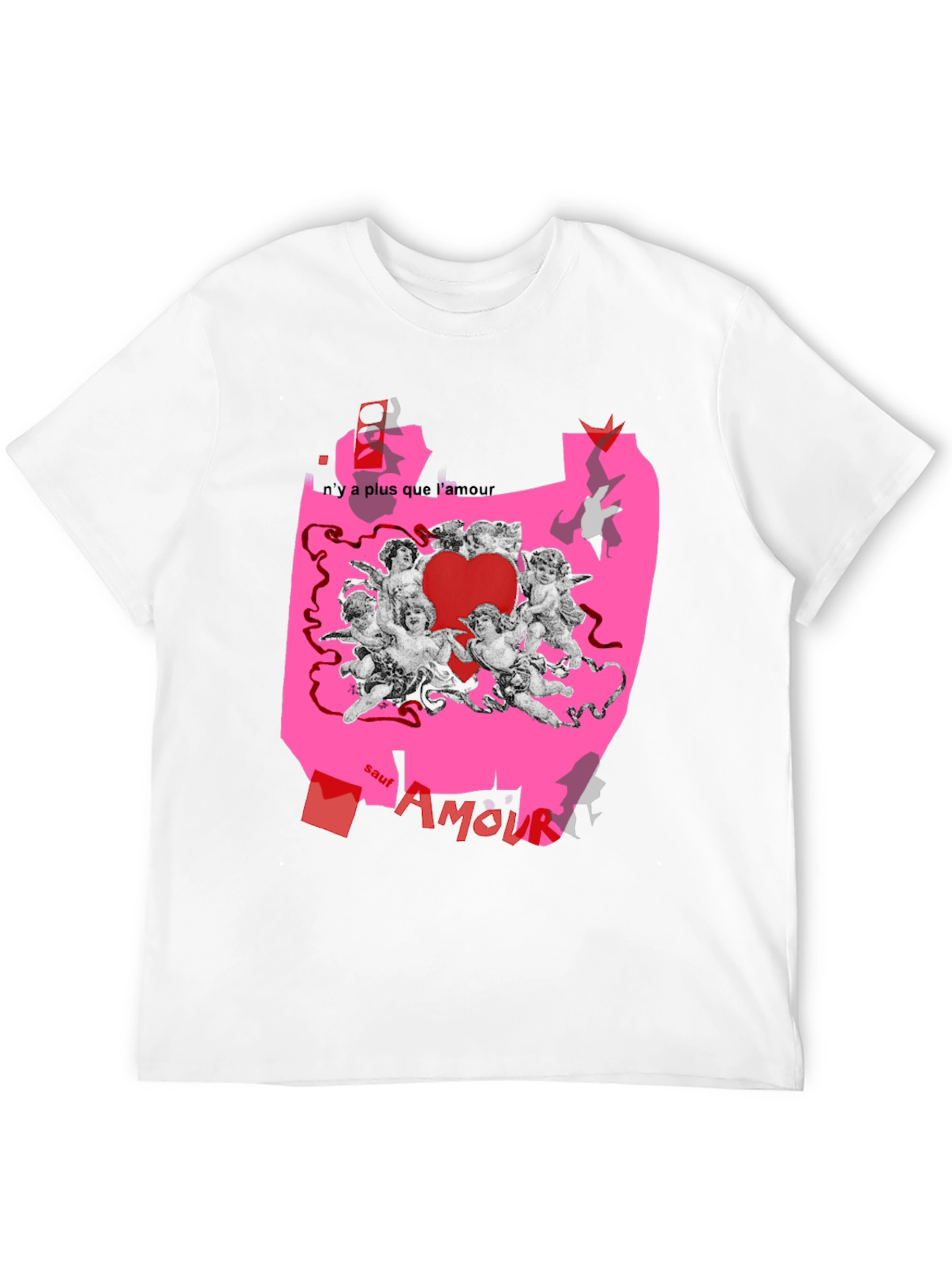 Unique Graphic Print T-Shirt with Angels and Love Theme