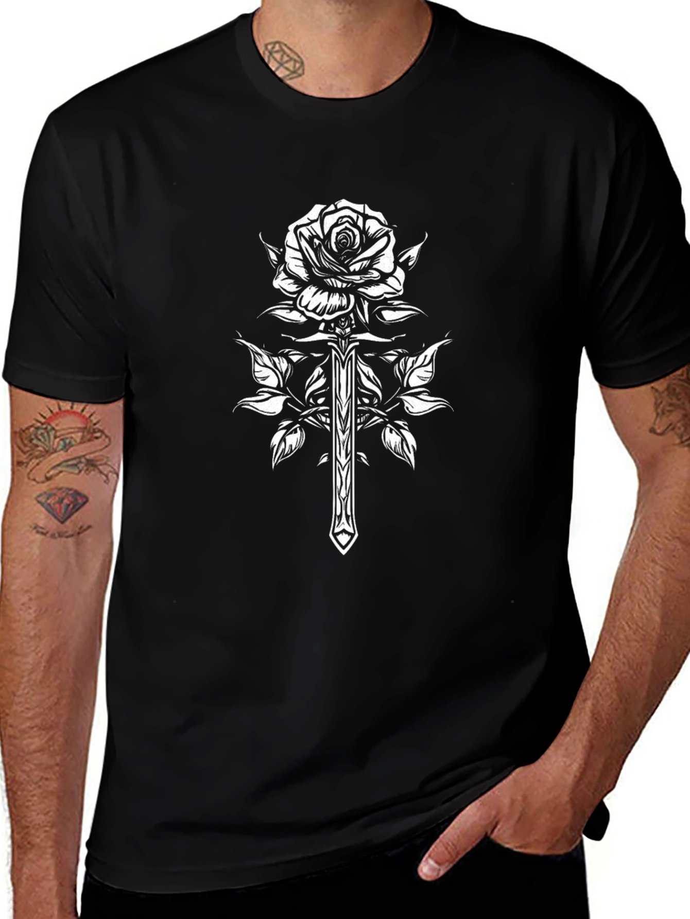Rose & Dagger Graphic Tee - Edgy Style