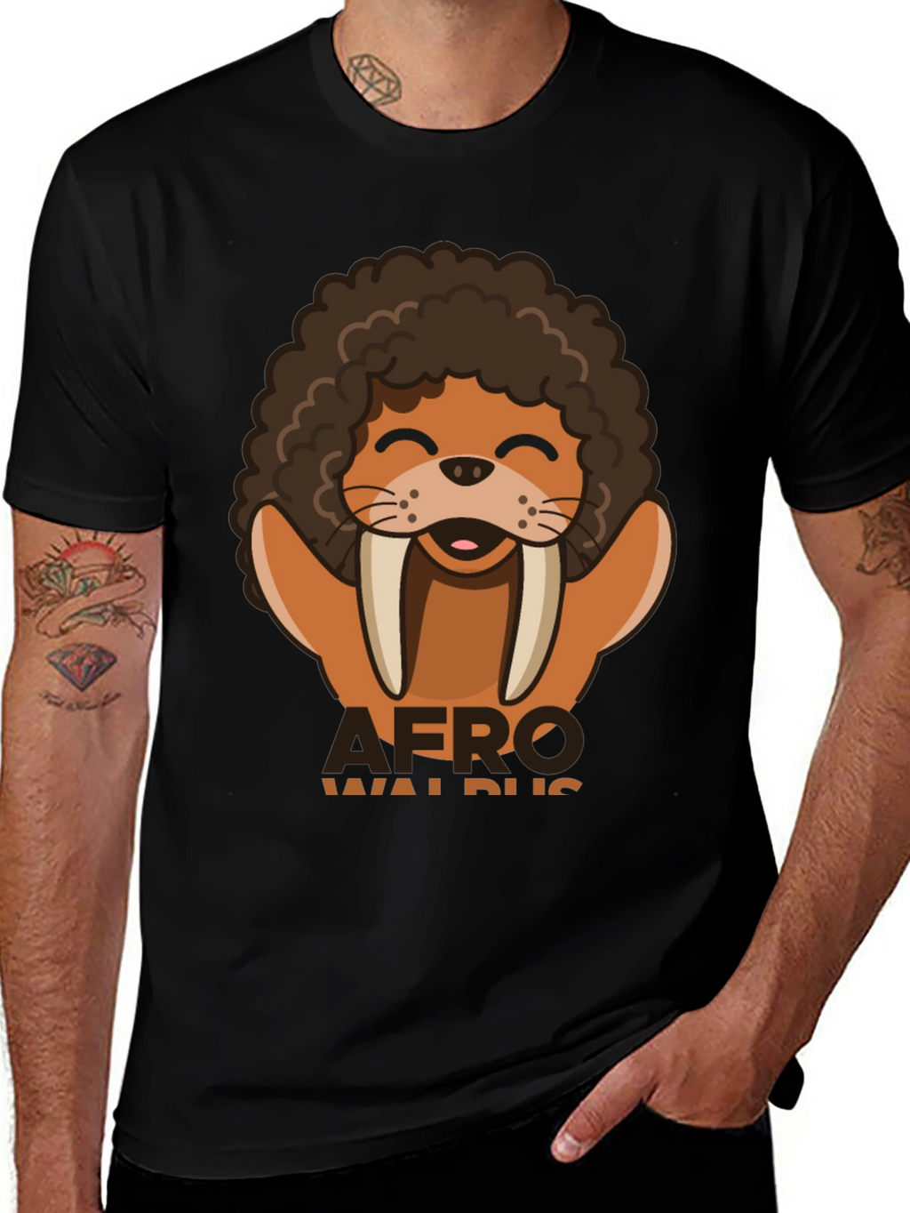 Afro Walrus Graphic T-Shirt - Funny & Unique!