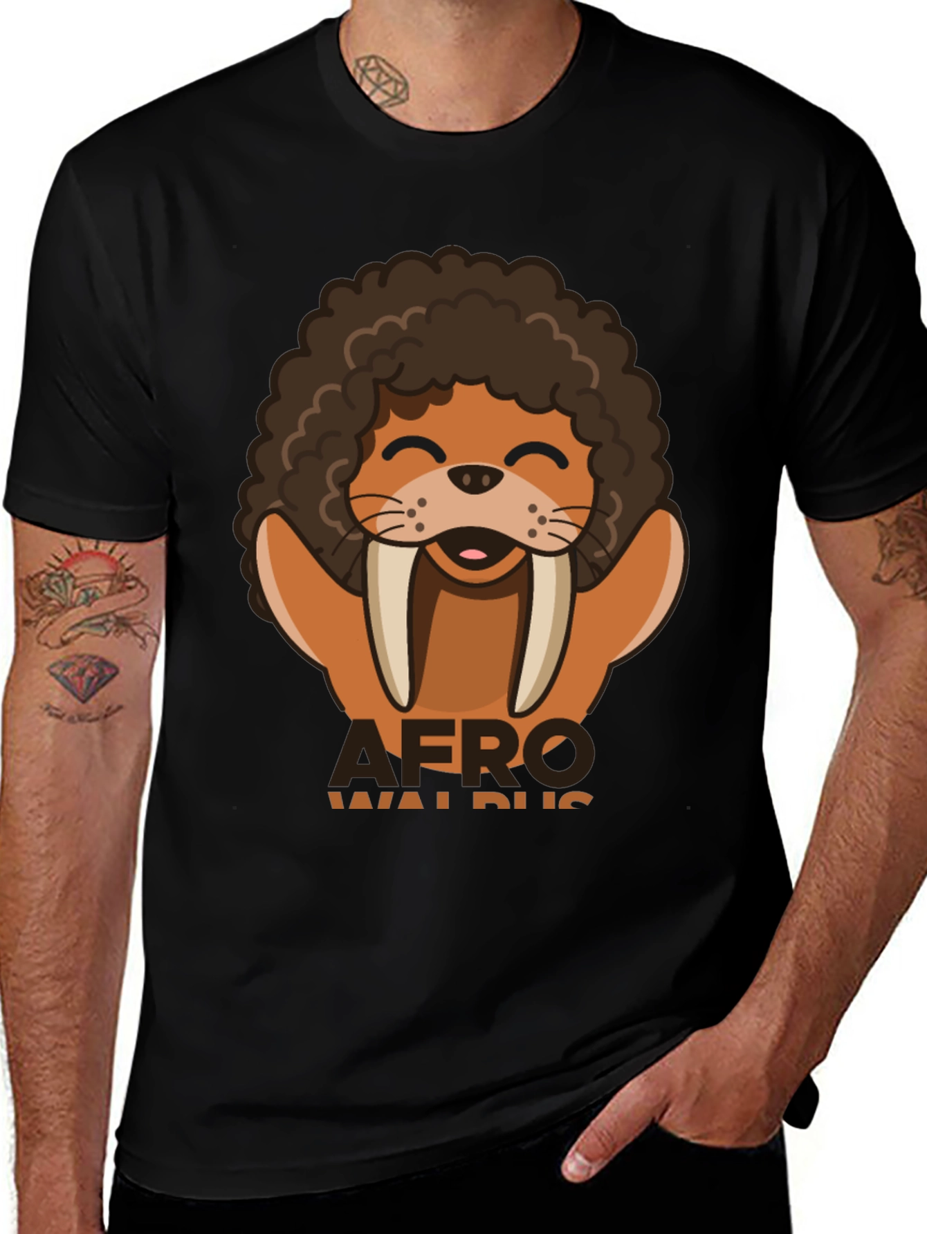 Afro Walrus Graphic T-Shirt - Funny & Unique!