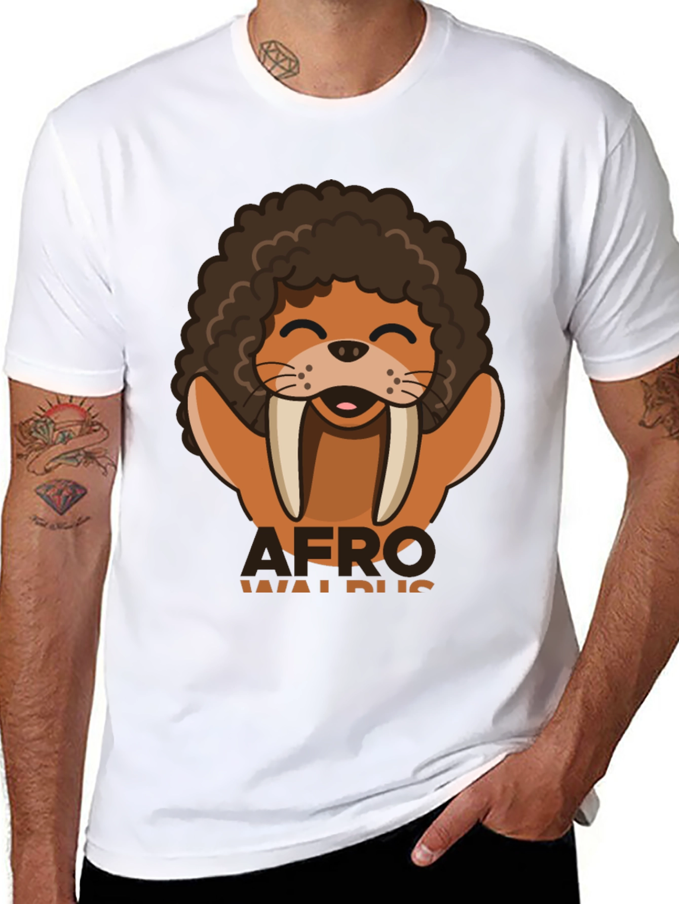 Afro Walrus Graphic T-Shirt - Funny & Unique!