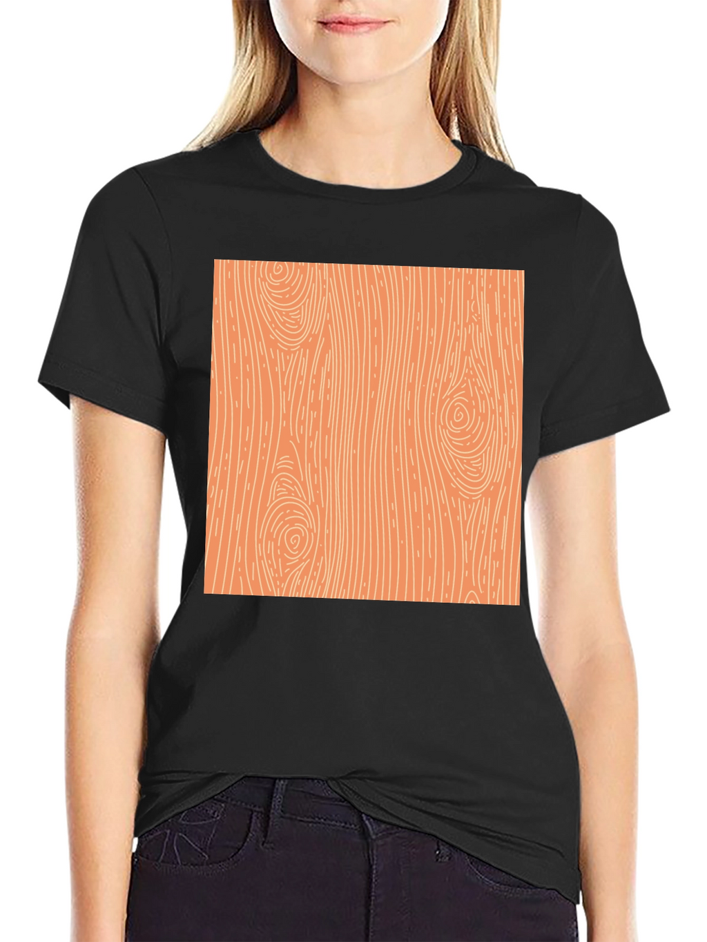 Wood Grain Graphic Print Black T-Shirt