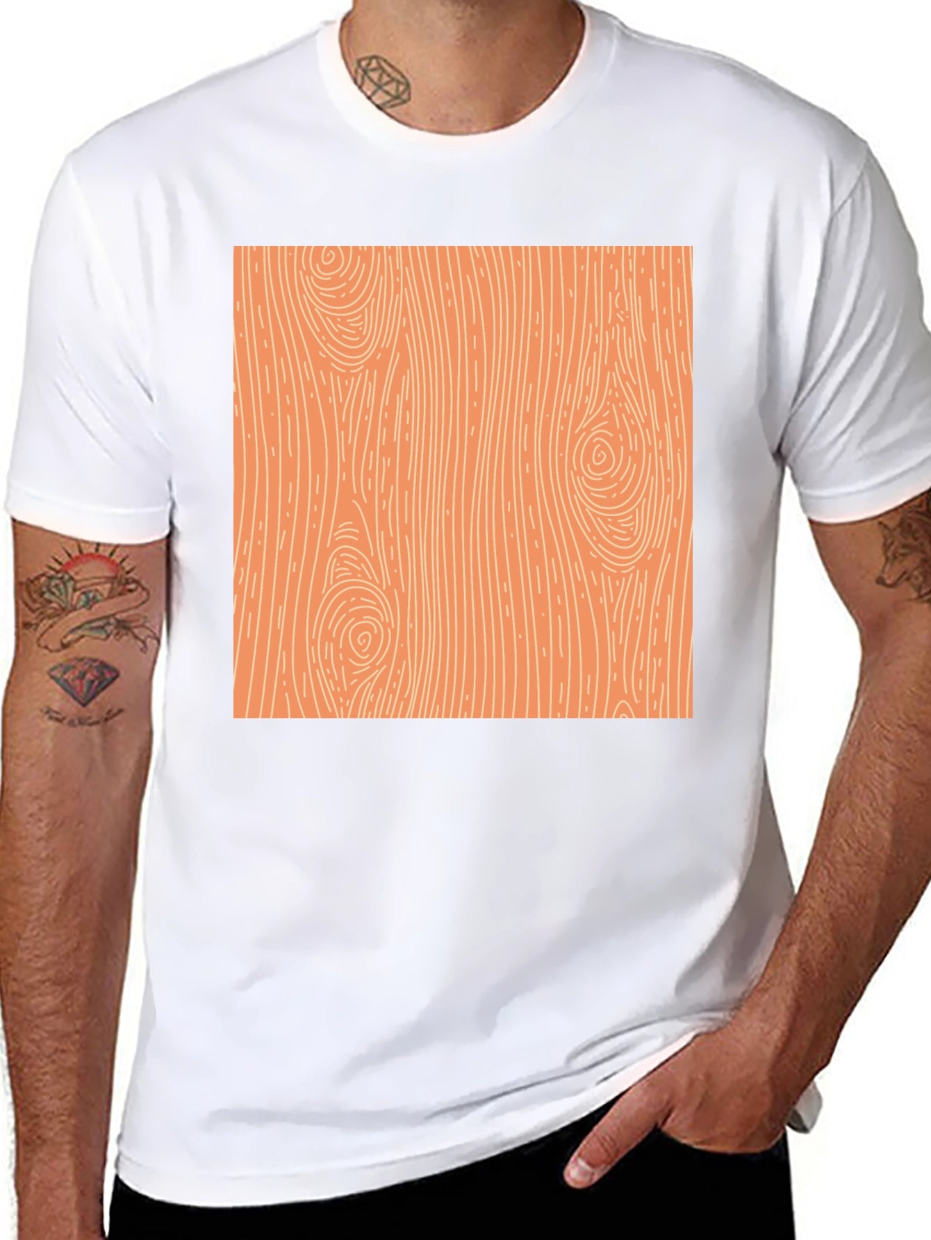 Wood Grain Graphic Print Black T-Shirt