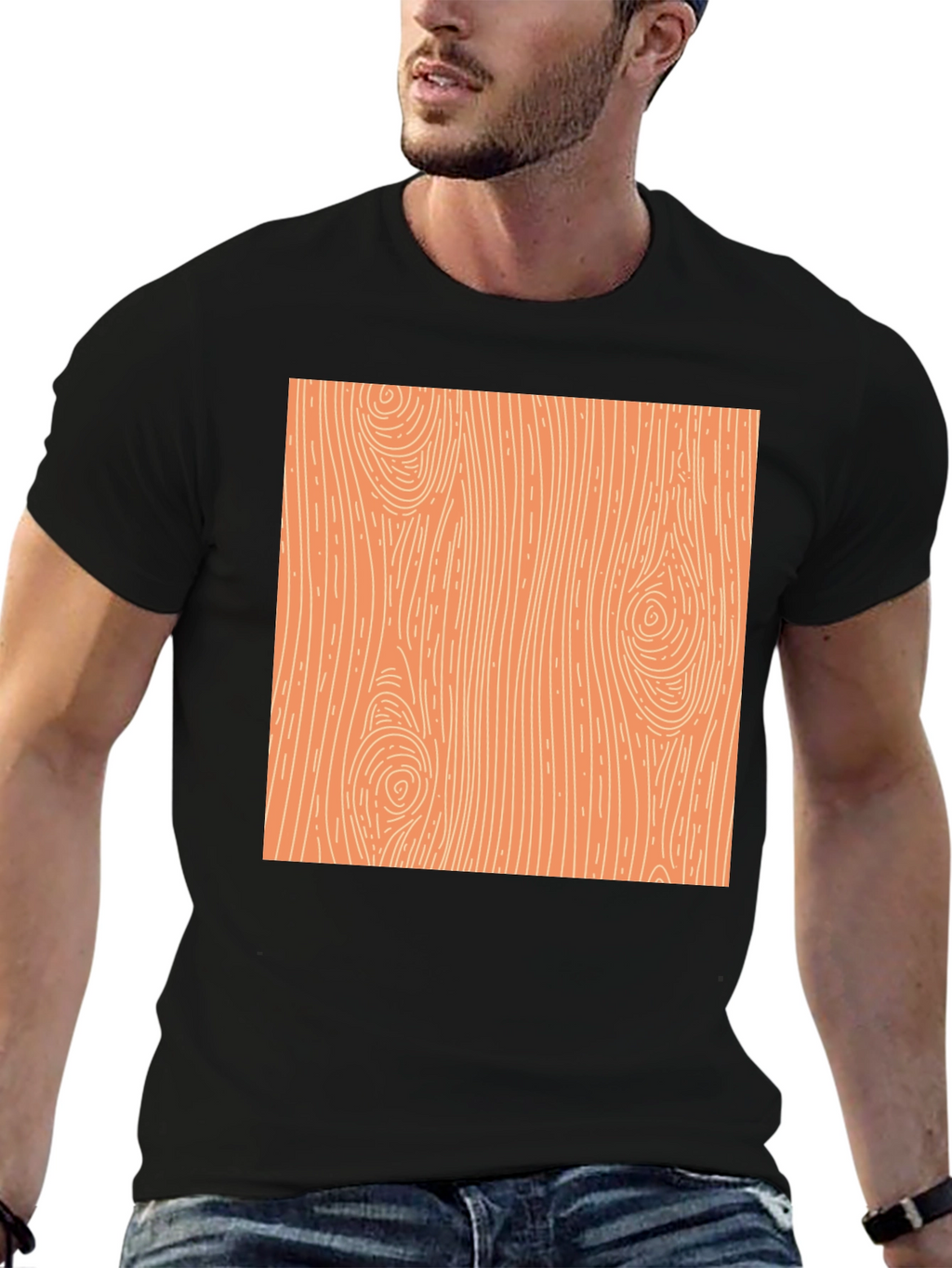 Wood Grain Graphic Print Black T-Shirt