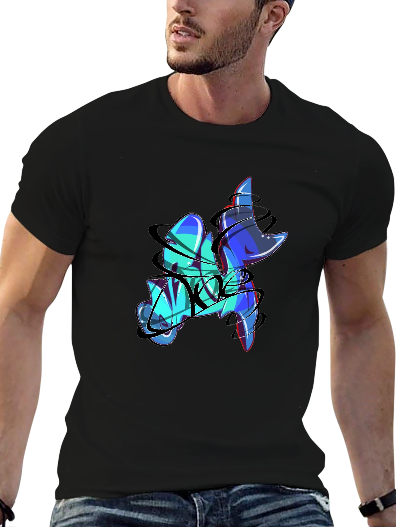 Abstract Graffiti Print Black T-Shirt
