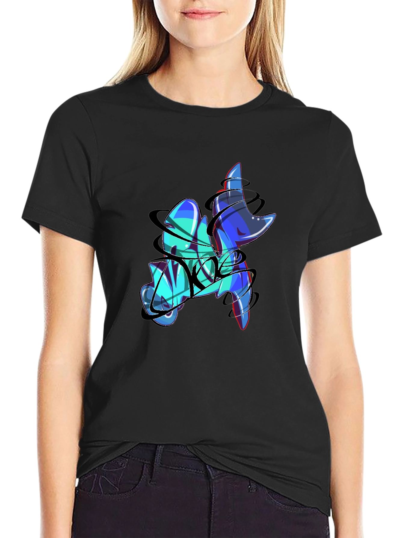 Abstract Graffiti Print Black T-Shirt
