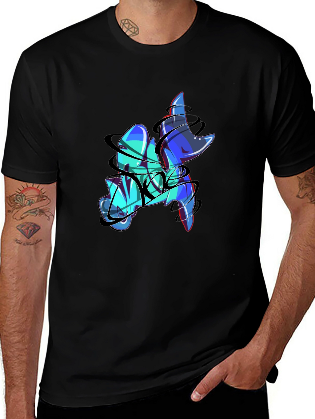 Abstract Graffiti Print Black T-Shirt
