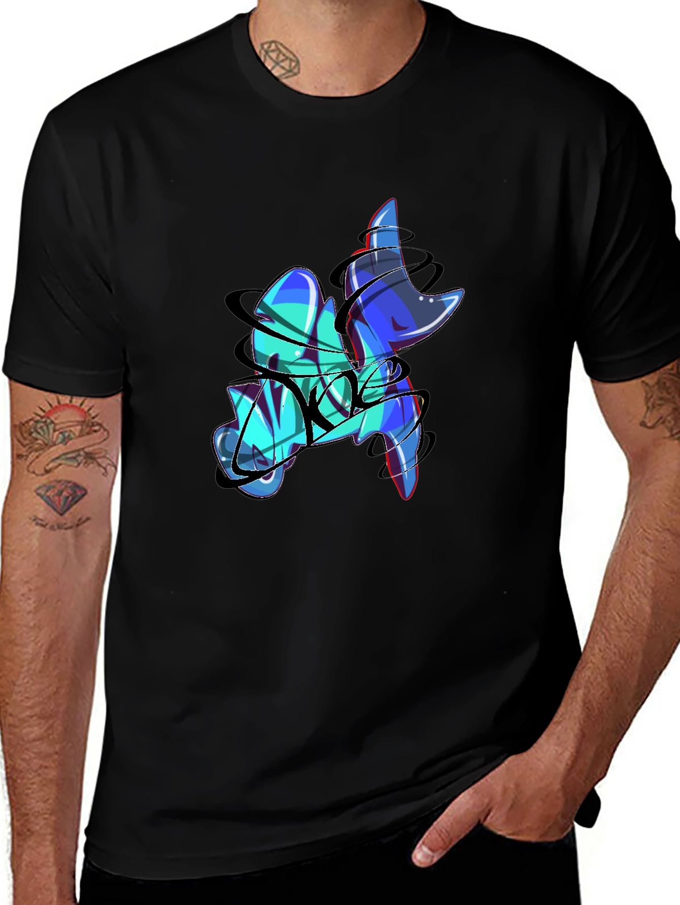 Abstract Graffiti Print Black T-Shirt