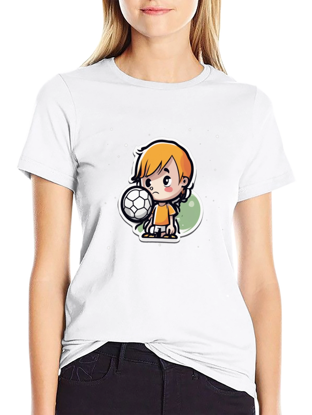 Cartoon Soccer Boy Black T-Shirt