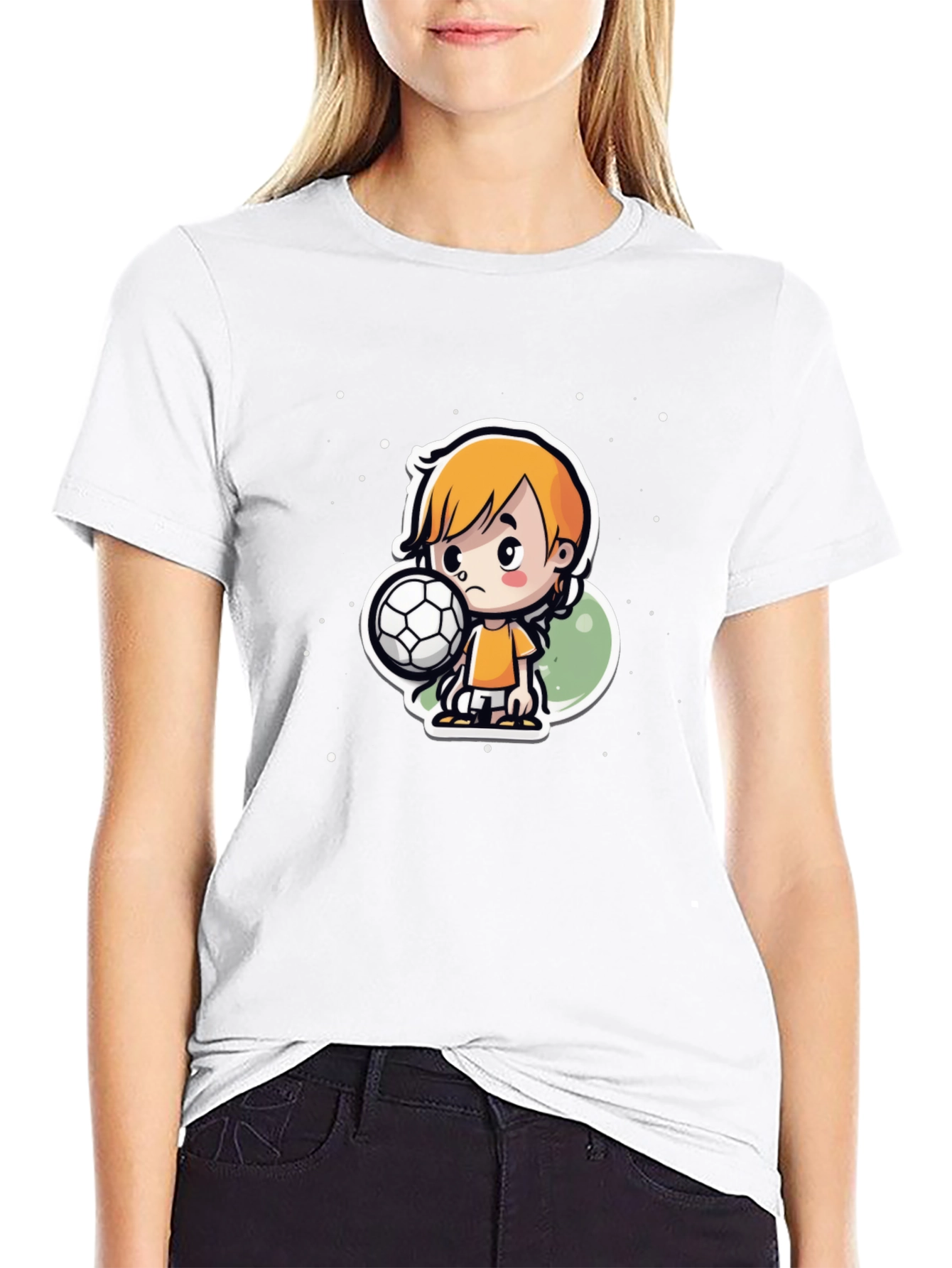Cartoon Soccer Boy Black T-Shirt