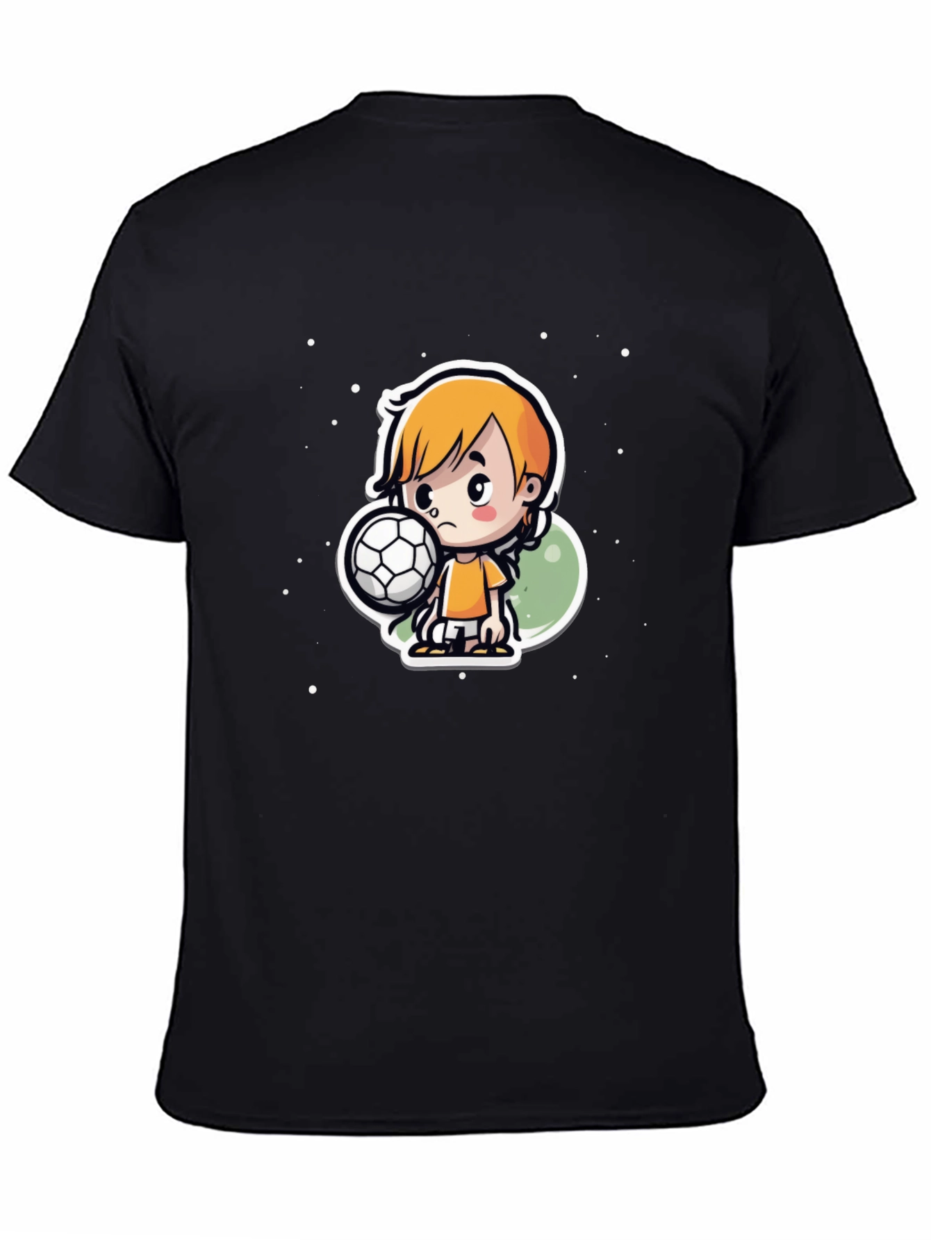 Cartoon Soccer Boy Black T-Shirt