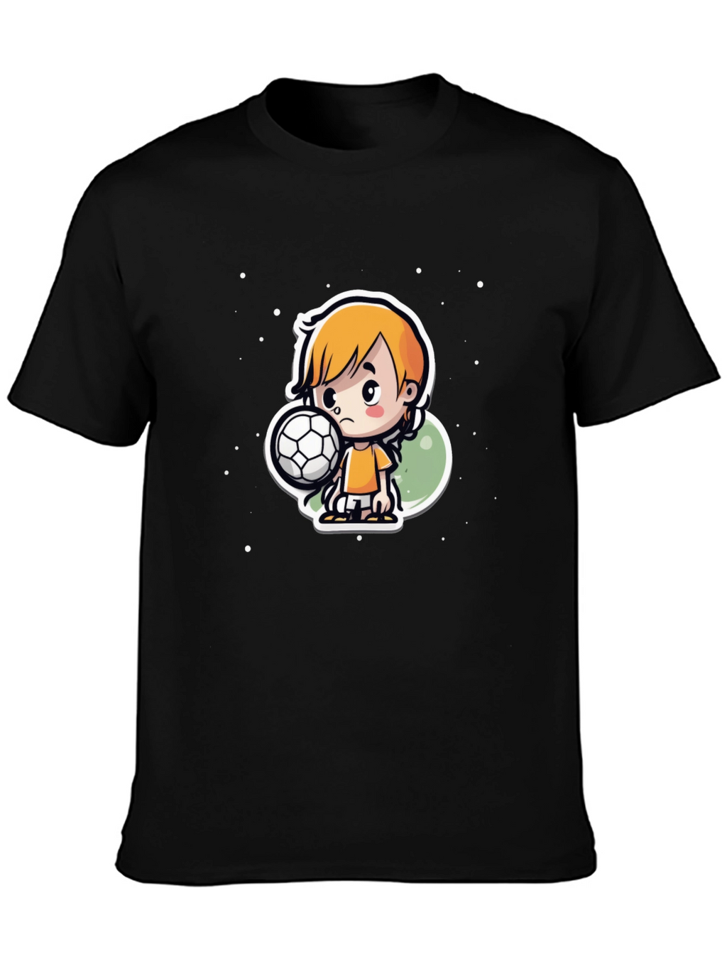 Cartoon Soccer Boy Black T-Shirt