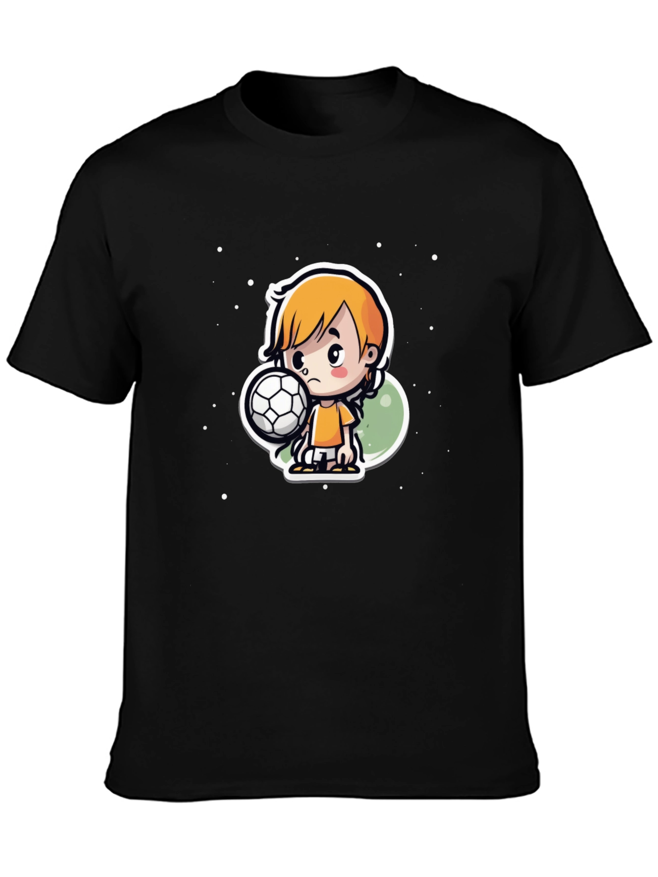 Cartoon Soccer Boy Black T-Shirt