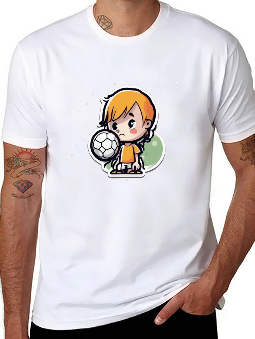 Cartoon Soccer Boy Black T-Shirt