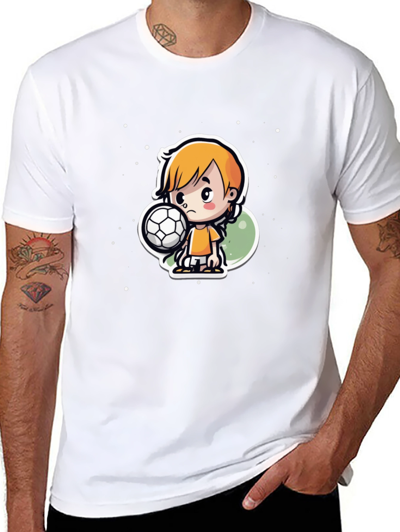 Cartoon Soccer Boy Black T-Shirt