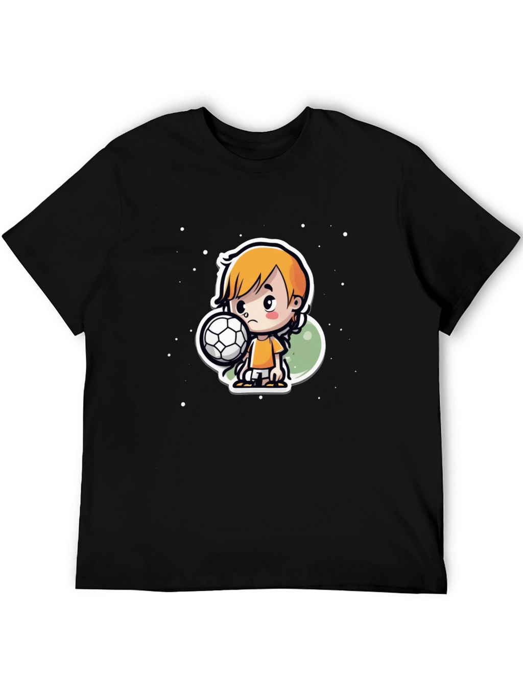 Cartoon Soccer Boy Black T-Shirt