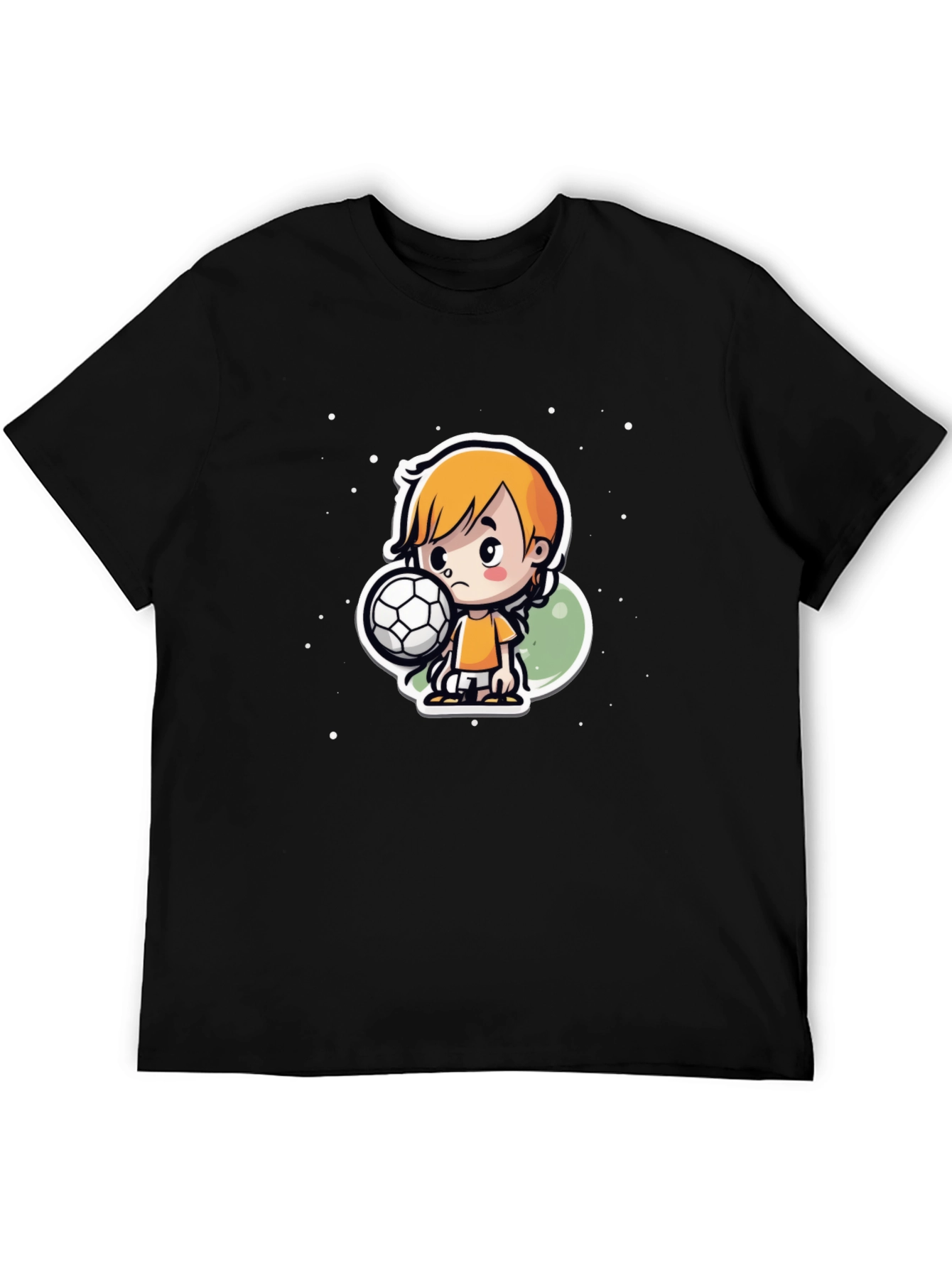 Cartoon Soccer Boy Black T-Shirt