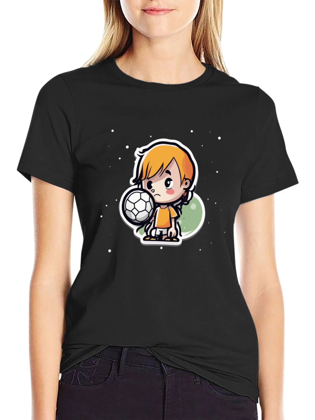 Cartoon Soccer Boy Black T-Shirt