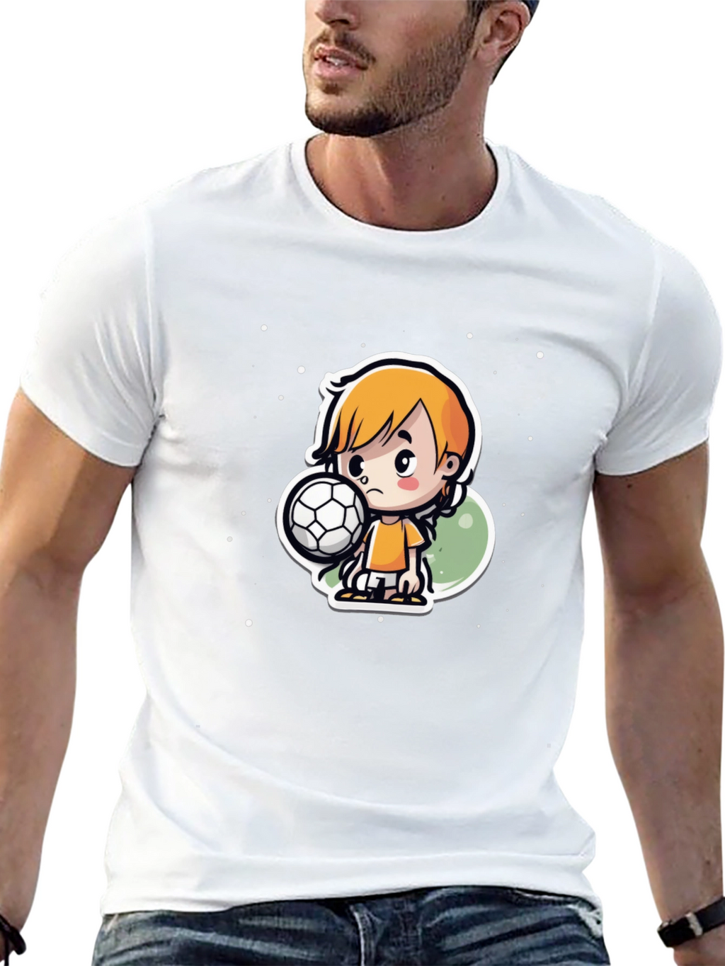 Cartoon Soccer Boy Black T-Shirt