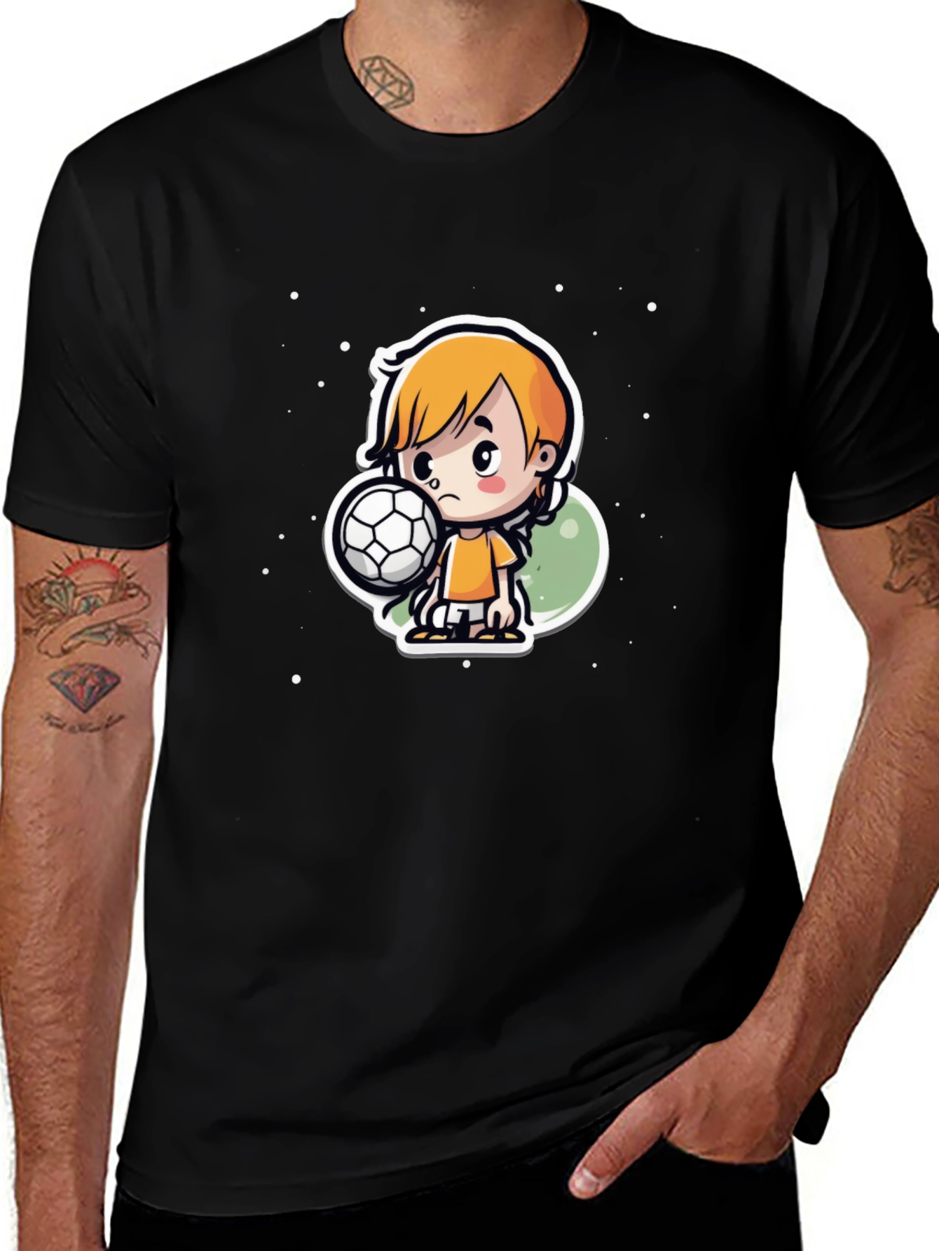 Cartoon Soccer Boy Black T-Shirt