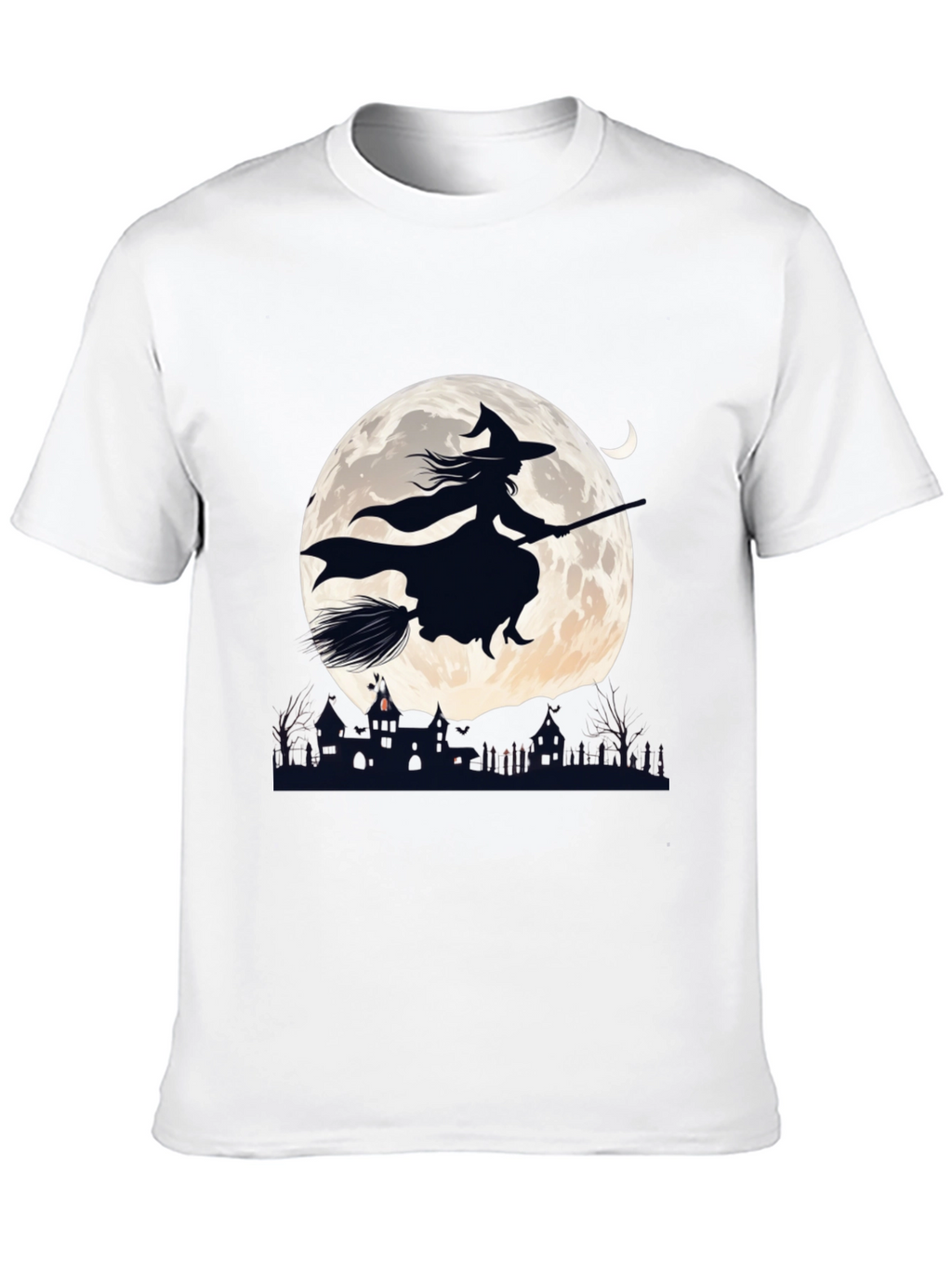 Witch on Broomstick T-Shirt - Halloween Moon Design