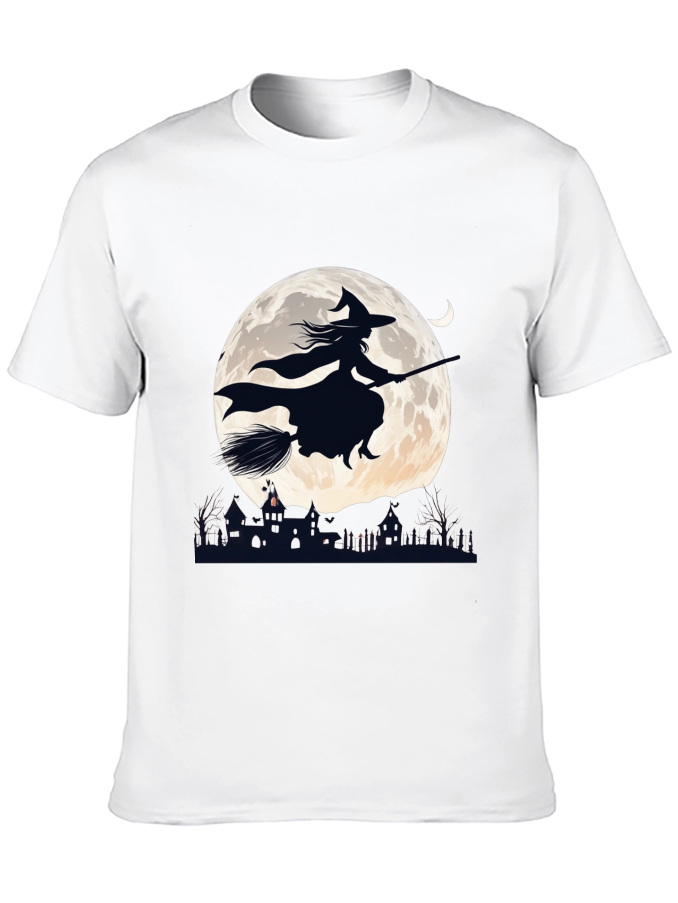 Witch on Broomstick T-Shirt - Halloween Moon Design