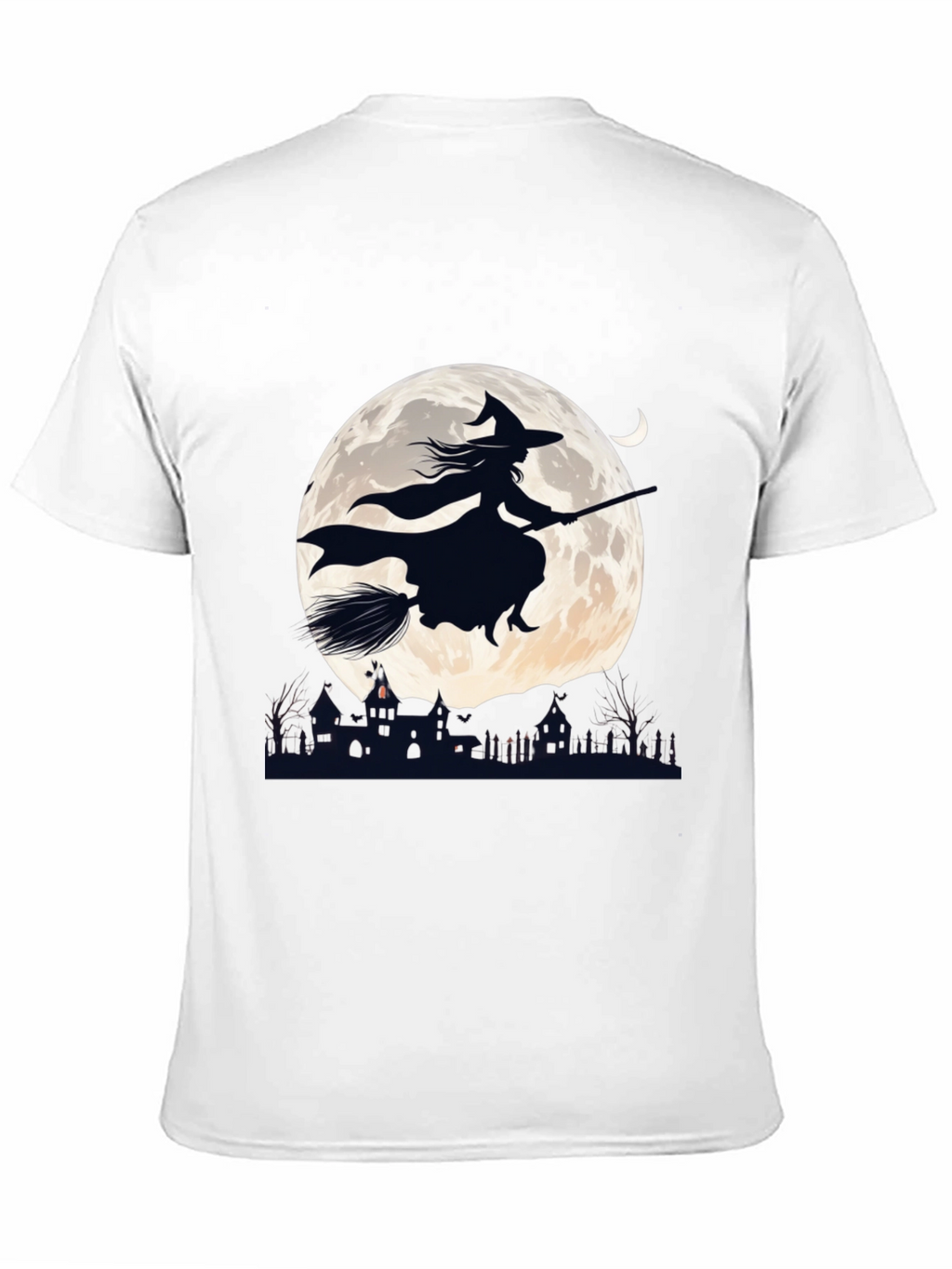 Witch on Broomstick T-Shirt - Halloween Moon Design