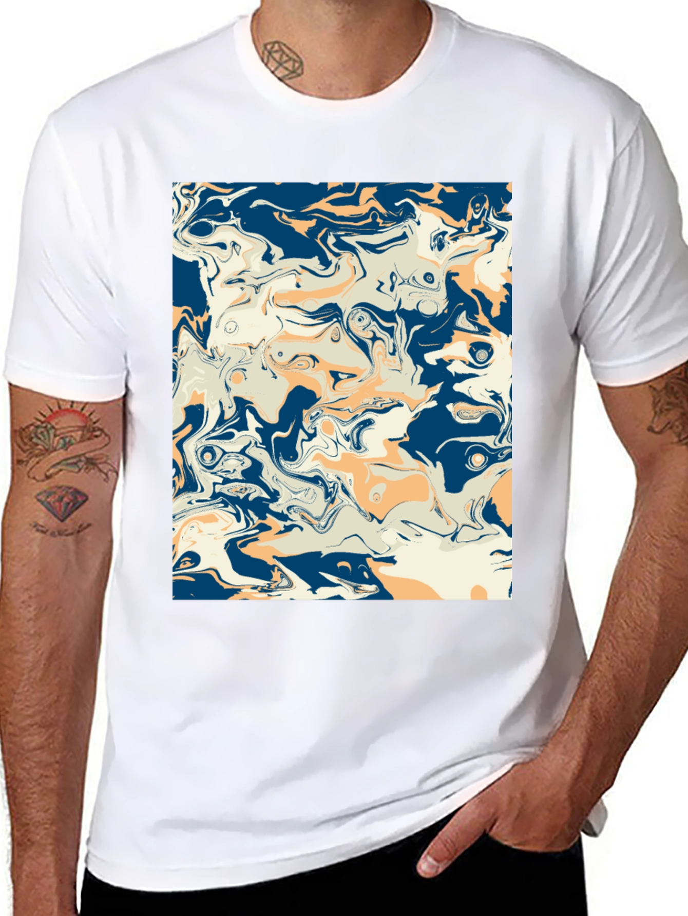 Abstract Swirl Graphic Tee - Stylish Mens Black T-Shirt