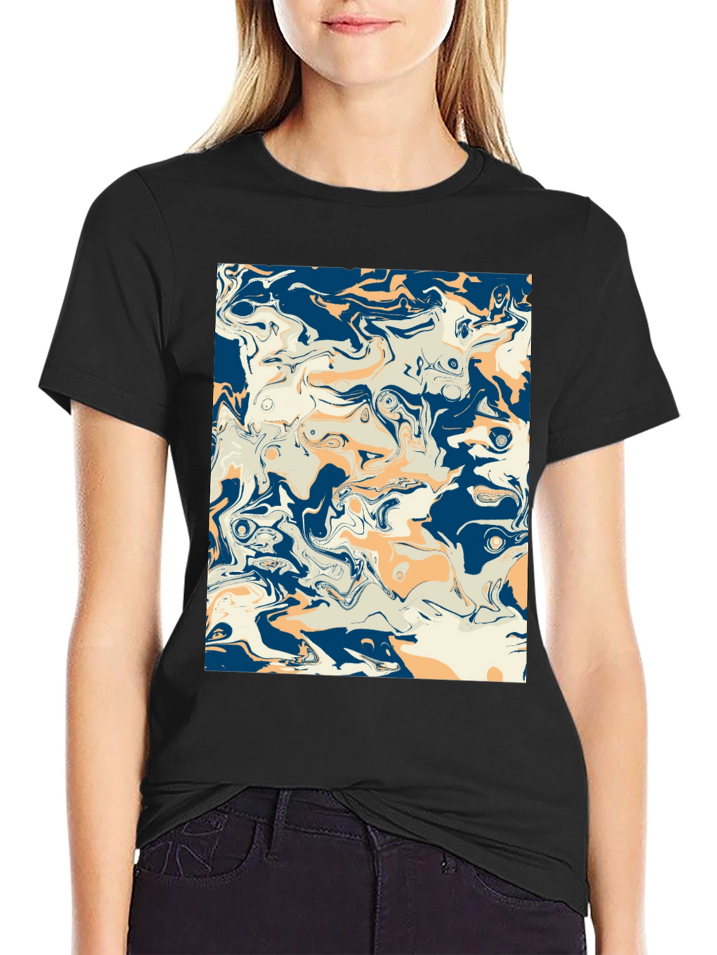 Abstract Swirl Graphic Tee - Stylish Mens Black T-Shirt