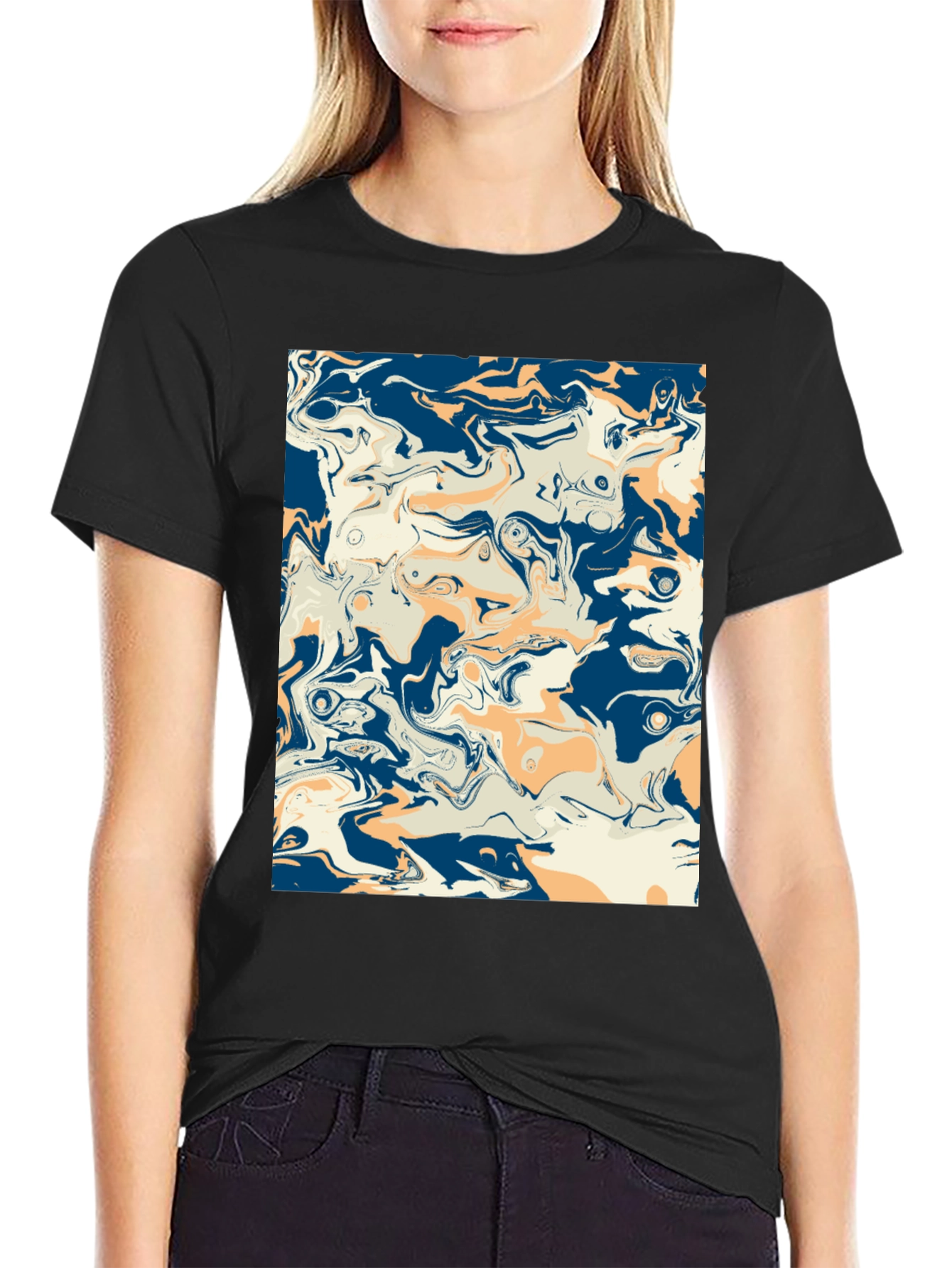 Abstract Swirl Graphic Tee - Stylish Mens Black T-Shirt