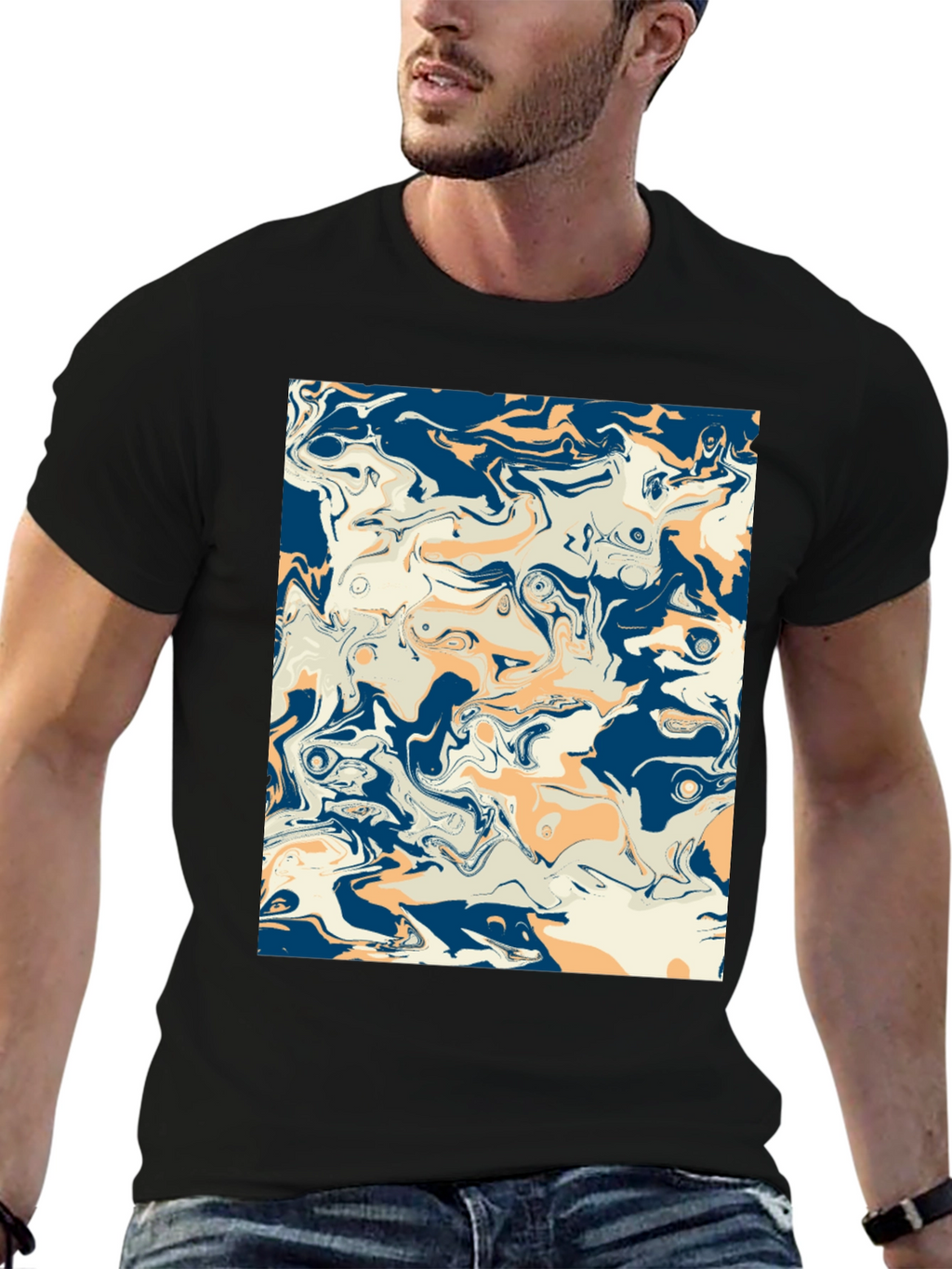 Abstract Swirl Graphic Tee - Stylish Mens Black T-Shirt