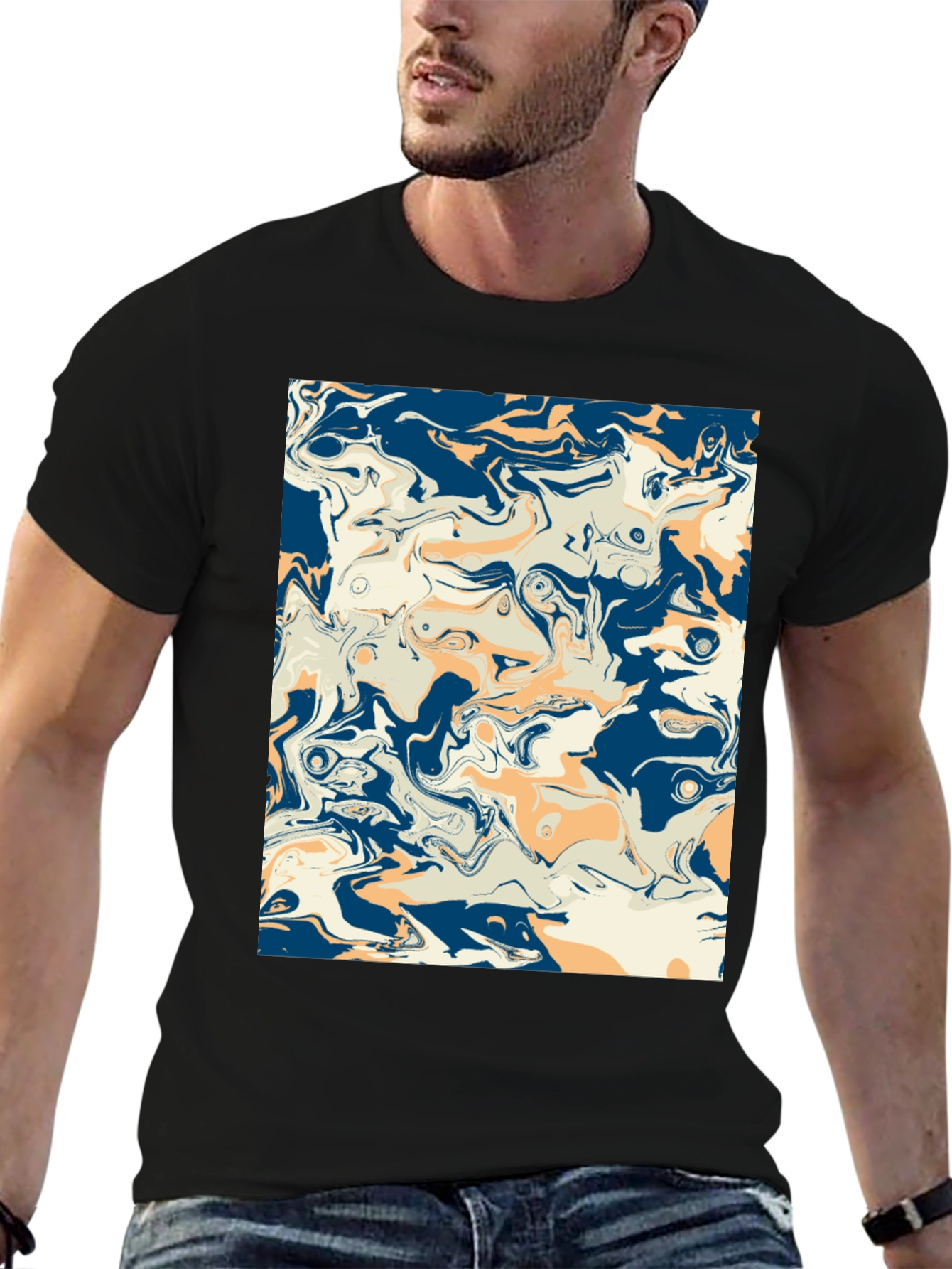 Abstract Swirl Graphic Tee - Stylish Mens Black T-Shirt