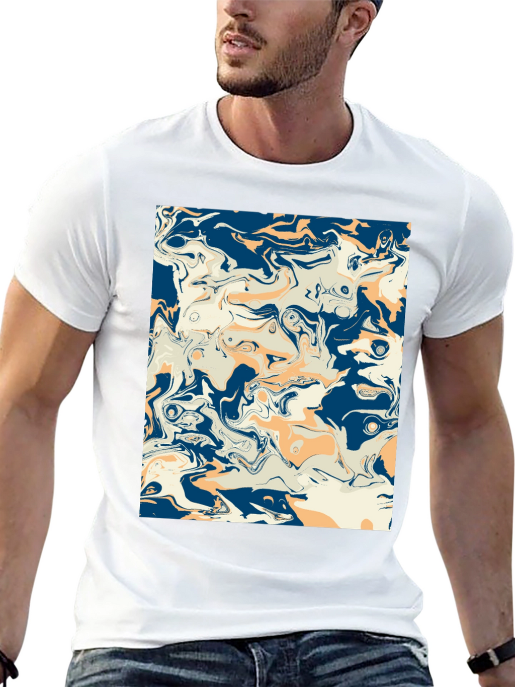 Abstract Swirl Graphic Tee - Stylish Mens Black T-Shirt