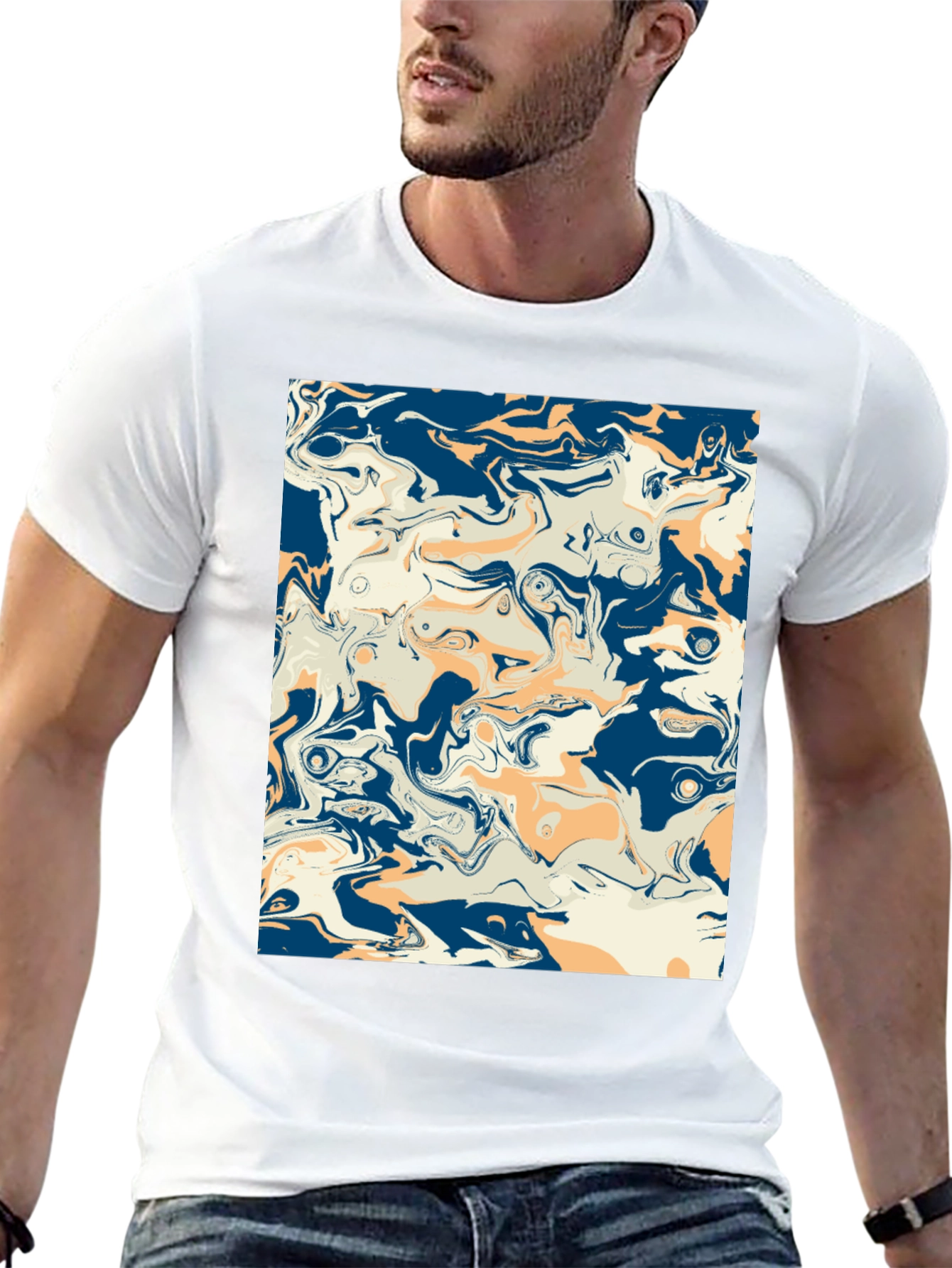 Abstract Swirl Graphic Tee - Stylish Mens Black T-Shirt