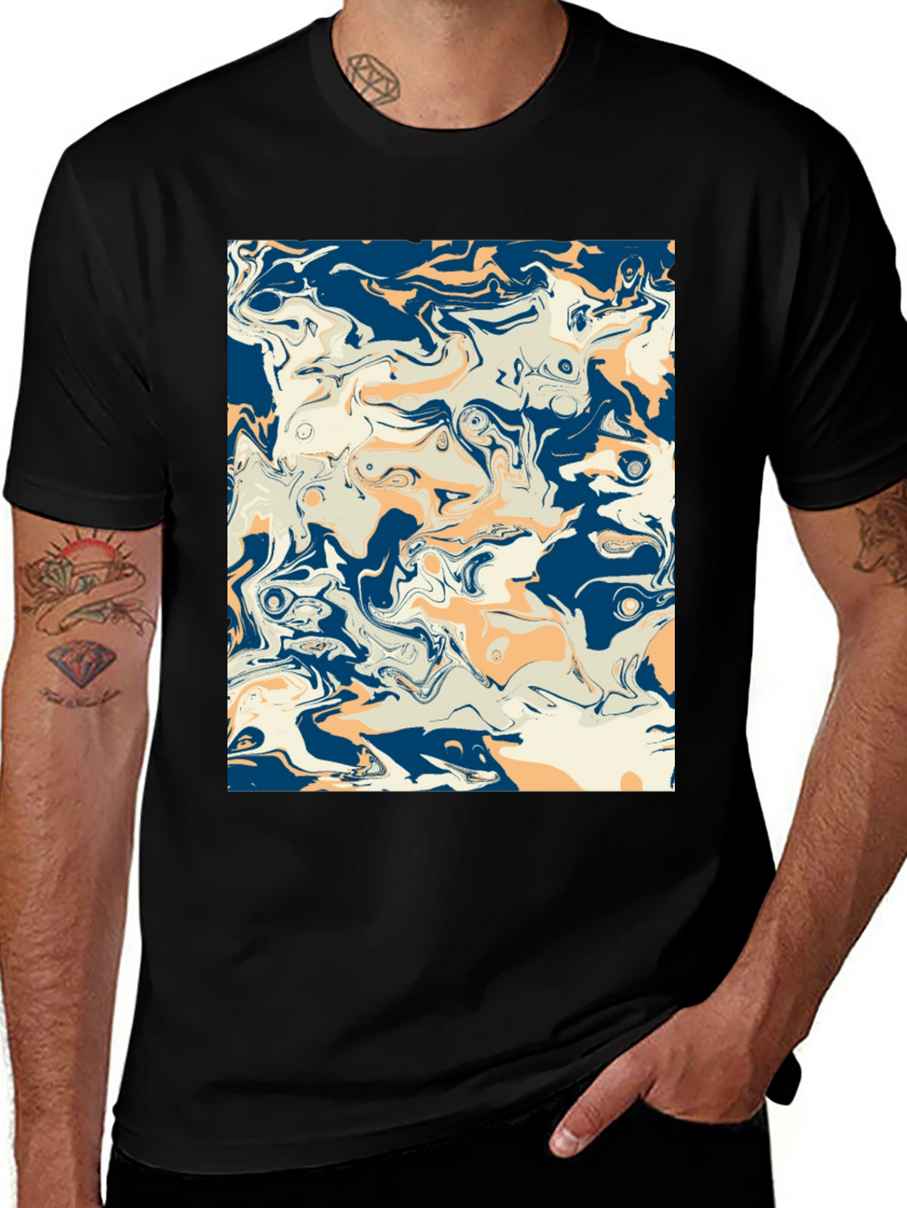 Abstract Swirl Graphic Tee - Stylish Mens Black T-Shirt