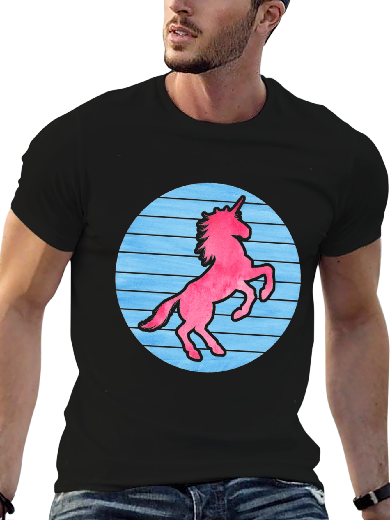 Retro Unicorn Graphic T-Shirt - Black Cotton Blend